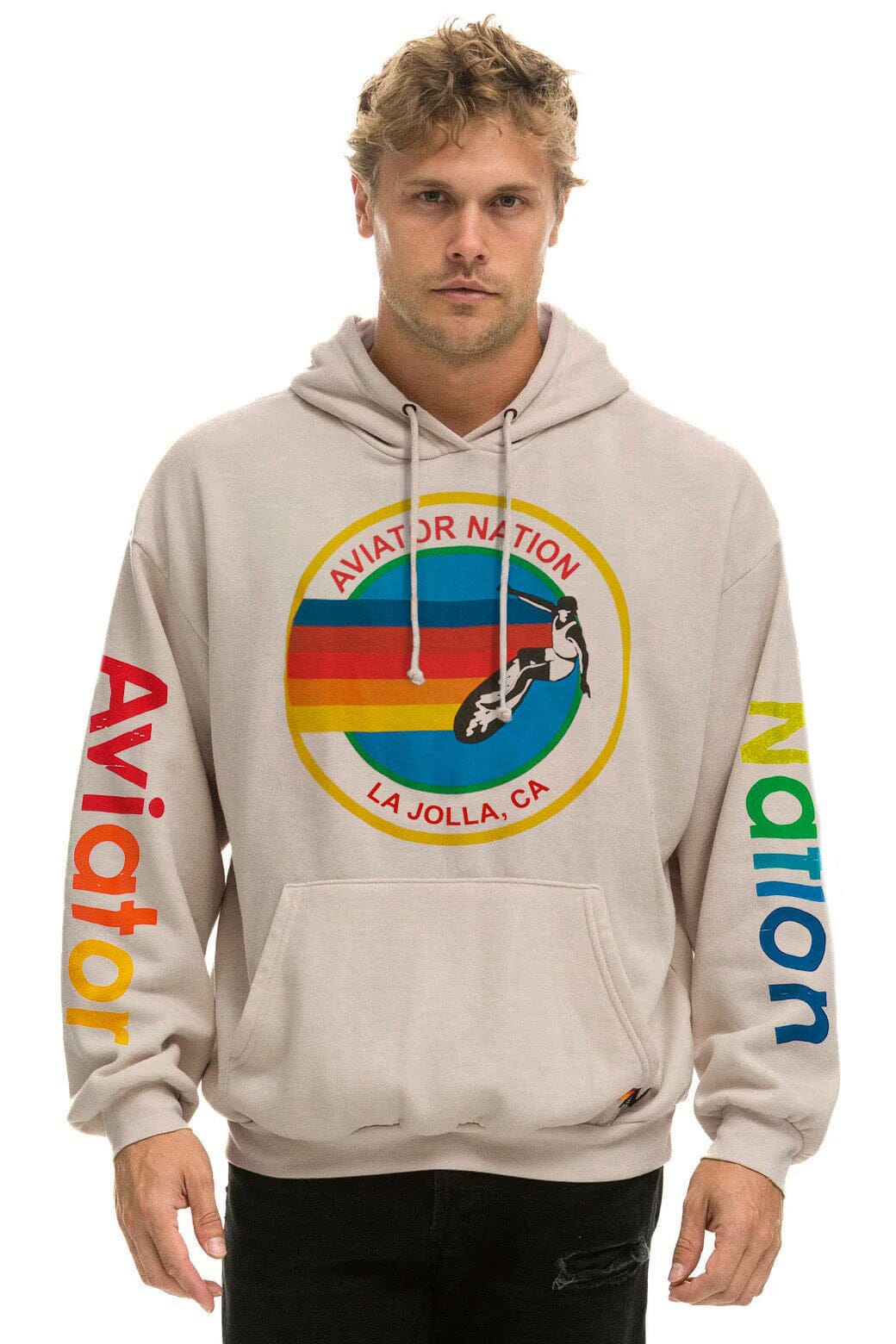 Retro AVIATOR NATION LA JOLLA RELAXED PULLOVER HOODIE - SAND