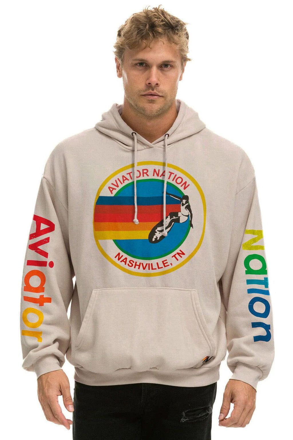 Retro AVIATOR NATION NASHVILLE RELAXED PULLOVER HOODIE - SAND