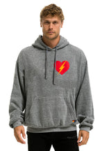 Retro BOLT HEART PULLOVER RELAXED HOODIE - HEATHER