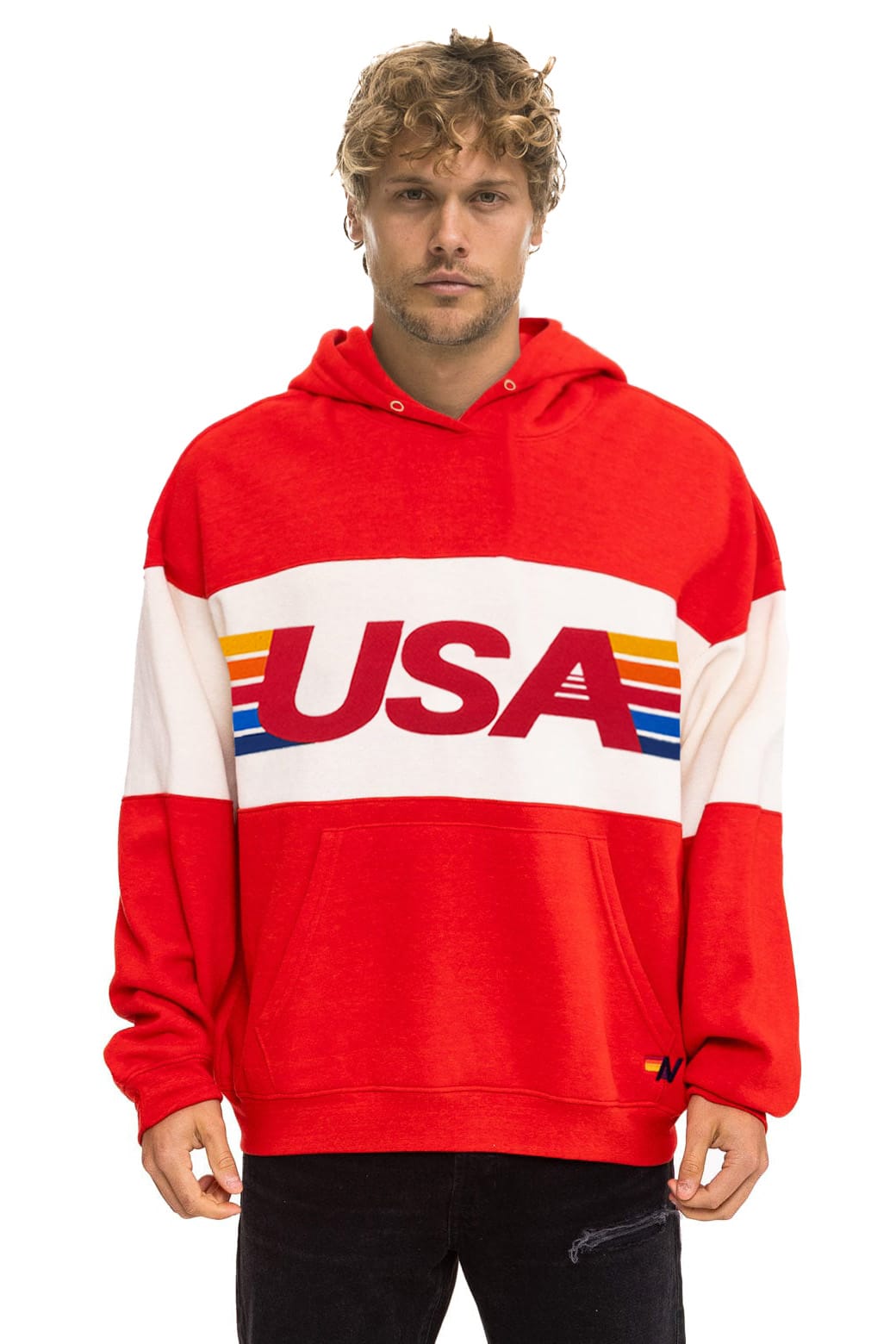 Retro USA RELAXED PULLOVER HOODIE - RED VINTAGE WHITE
