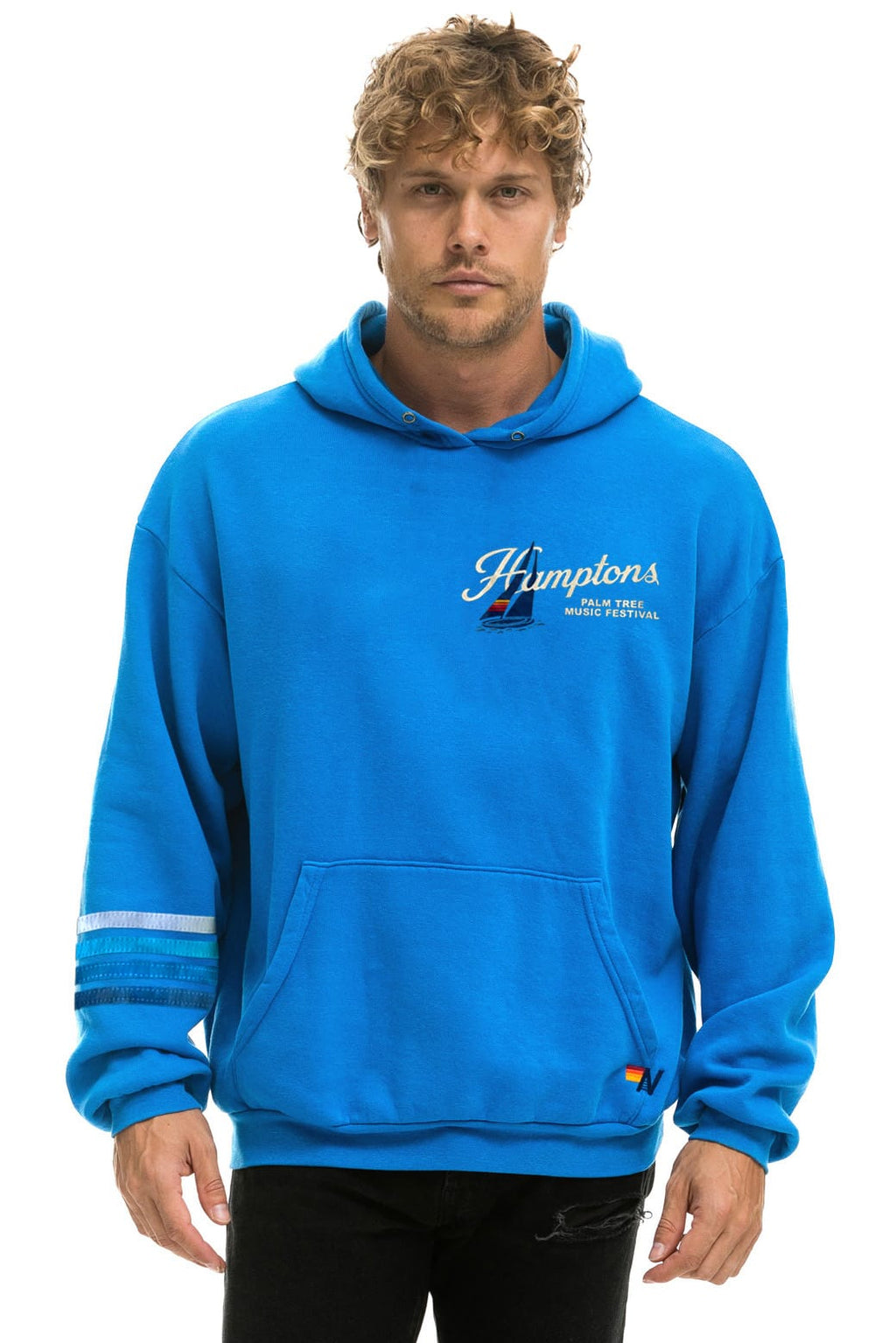 Retro PALM TREE FEST HAMPTONS 2026 PULLOVER HOODIE RELAXED - COBALT