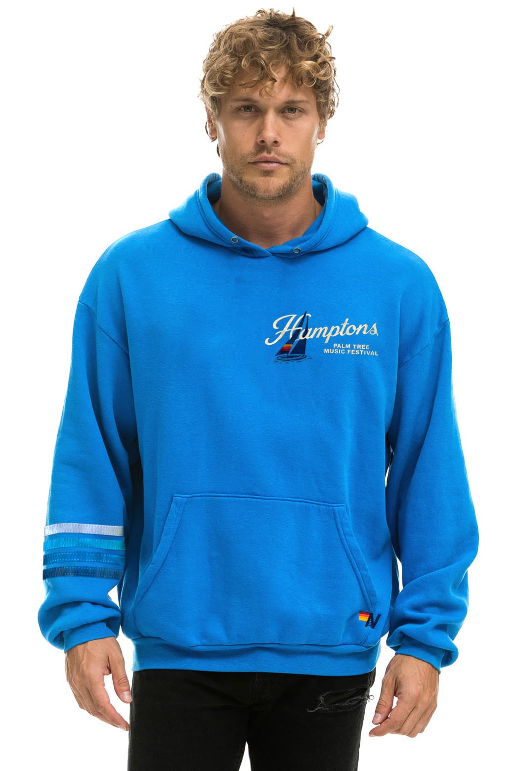 Retro PALM TREE FEST HAMPTONS 2026 PULLOVER HOODIE RELAXED - COBALT