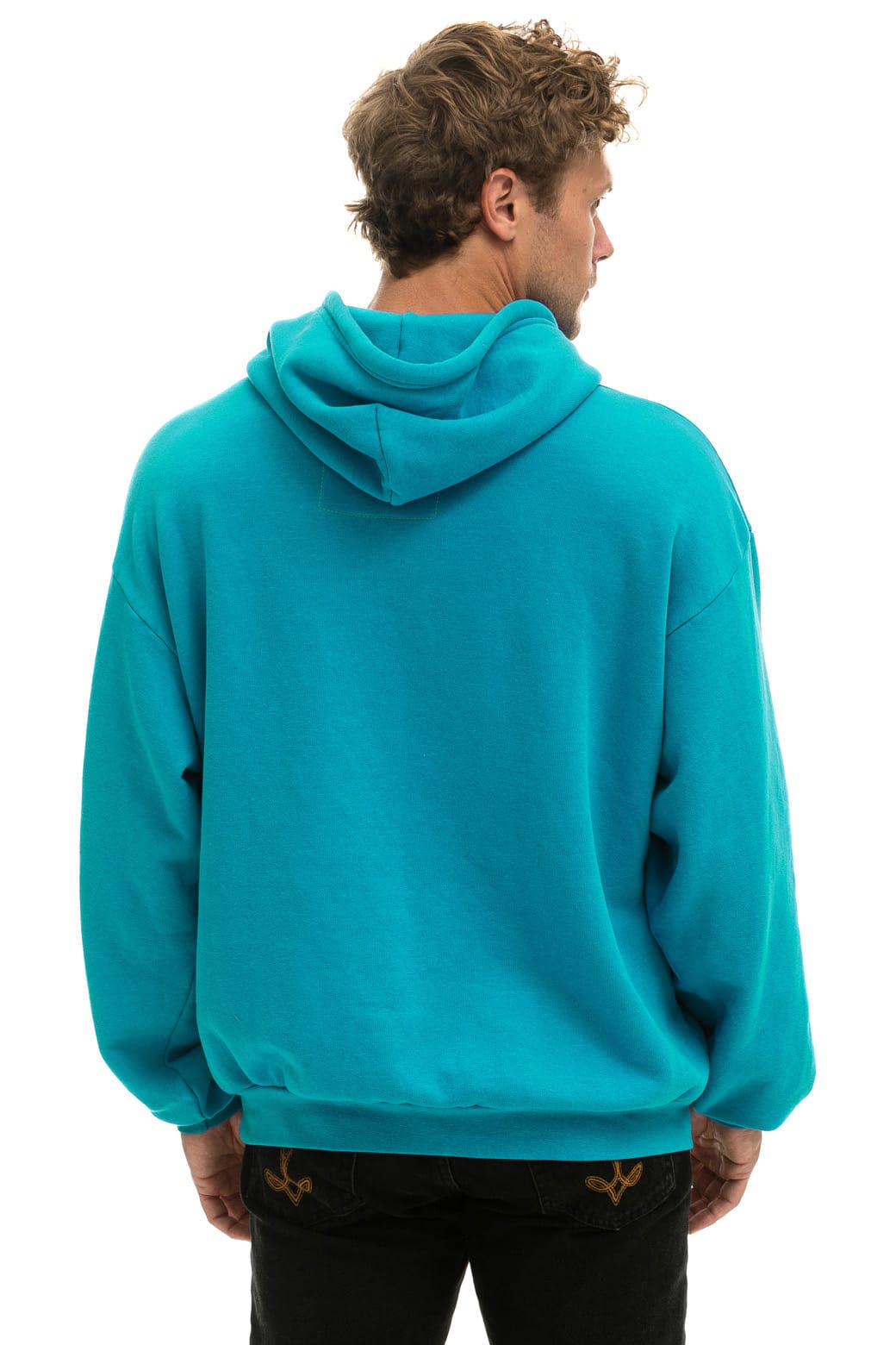 Retro WAVE STRIPE 4 PULLOVER HOODIE RELAXED - TEAL GREEN