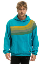 Retro WAVE STRIPE 4 PULLOVER HOODIE RELAXED - TEAL GREEN