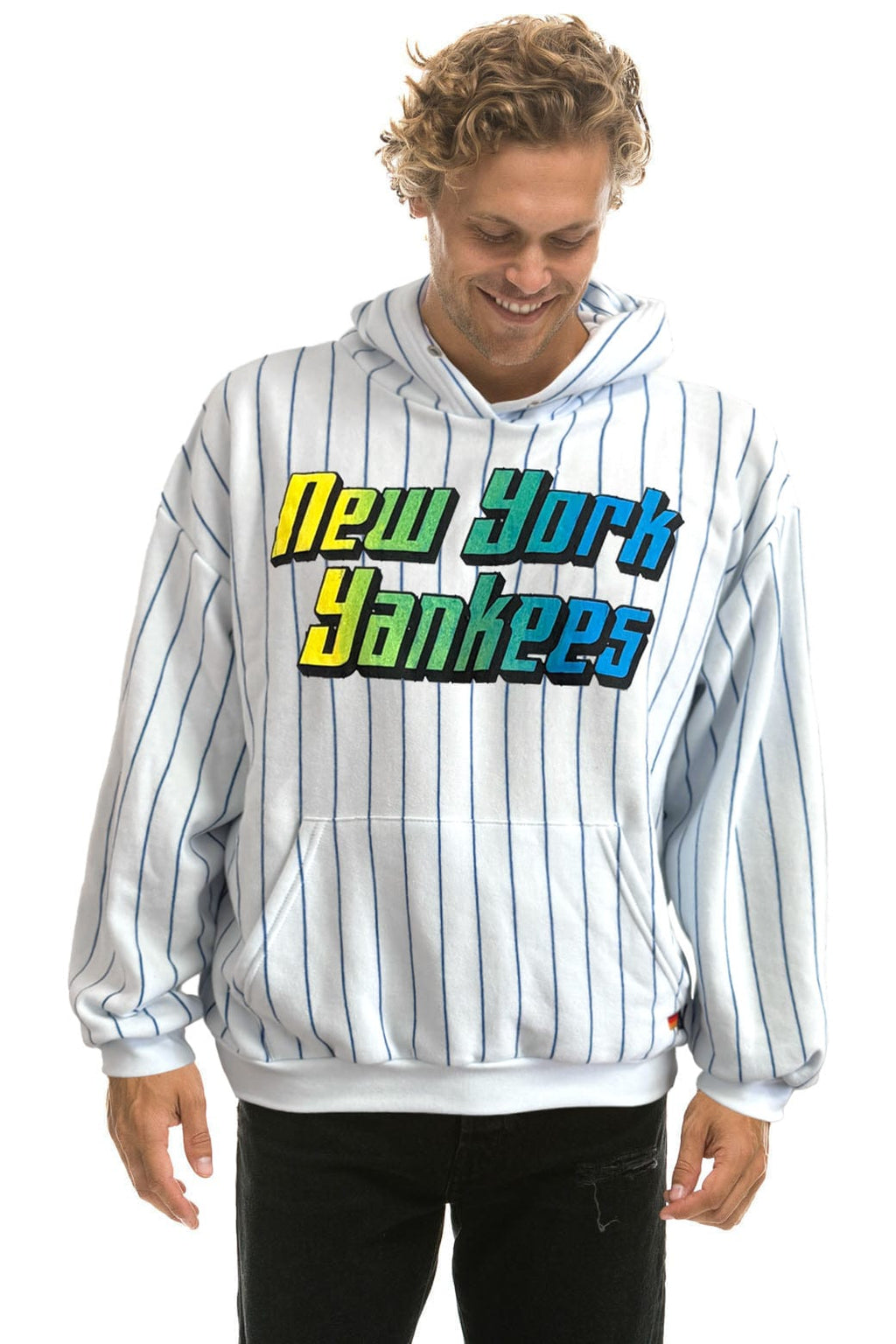 Retro NEW YORK YANKEES PINSTRIPE 2026 RELAXED PULLOVER HOODIE - WHITE NAVY