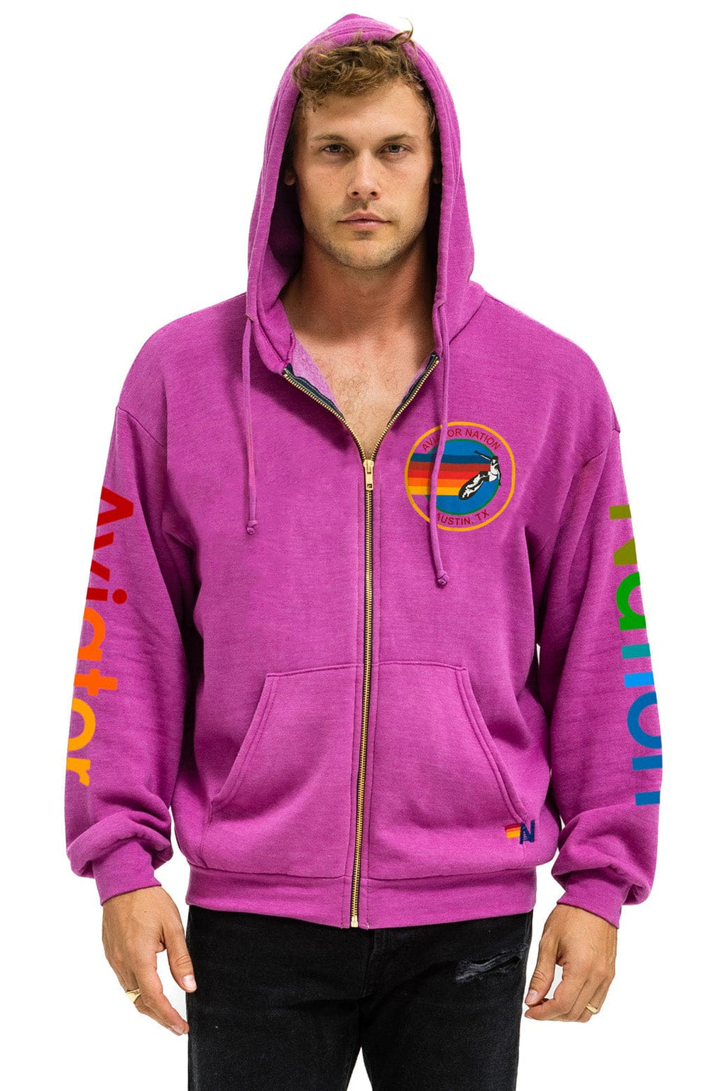 Retro AVIATOR NATION AUSTIN RELAXED ZIP HOODIE - MAGENTA