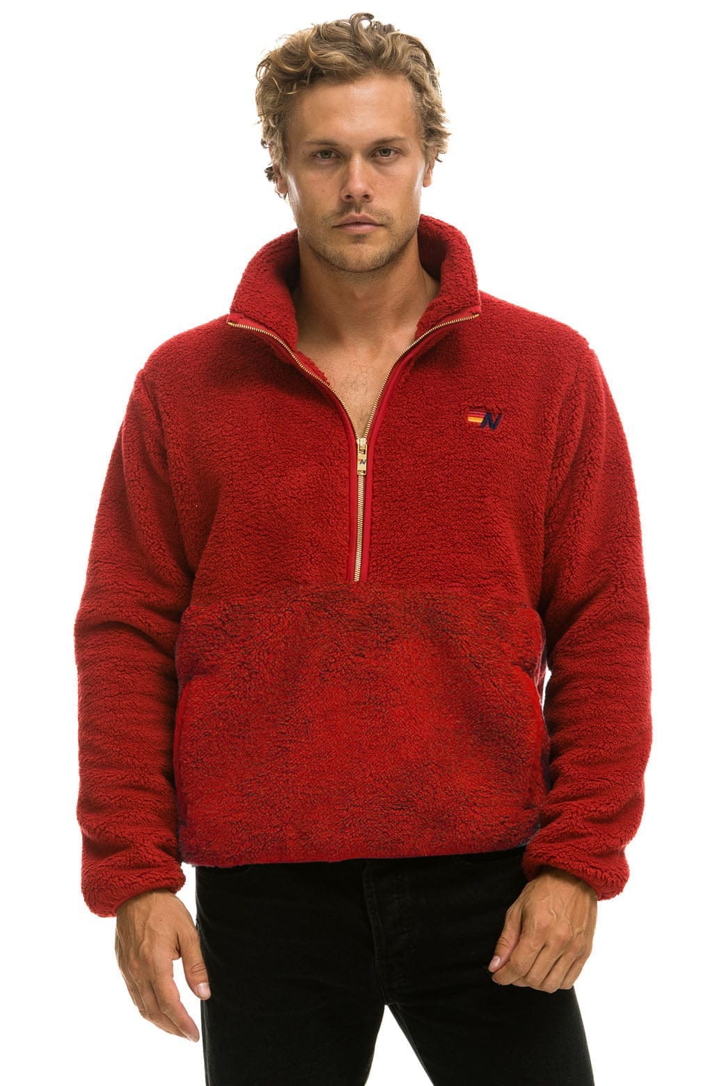Retro TEDDY UNISEX HALF ZIP JACKET - CHERRY