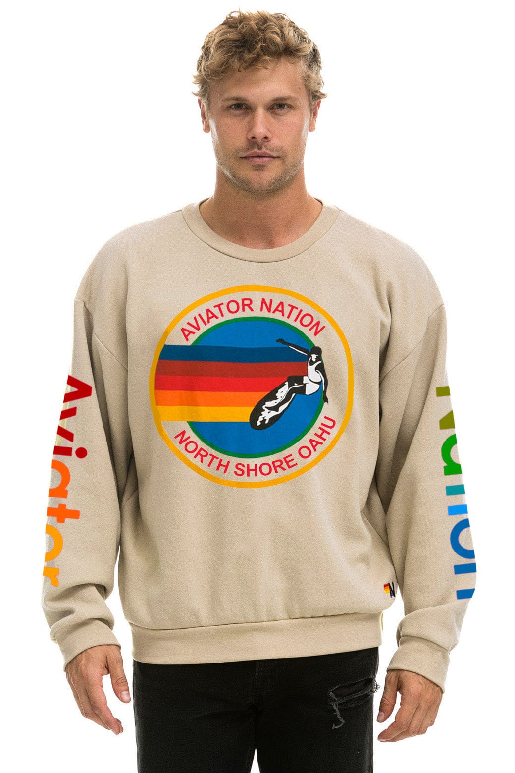 Retro AVIATOR NATION NORTH SHORE RELAXED CREW SWEATSHIRT - SAND
