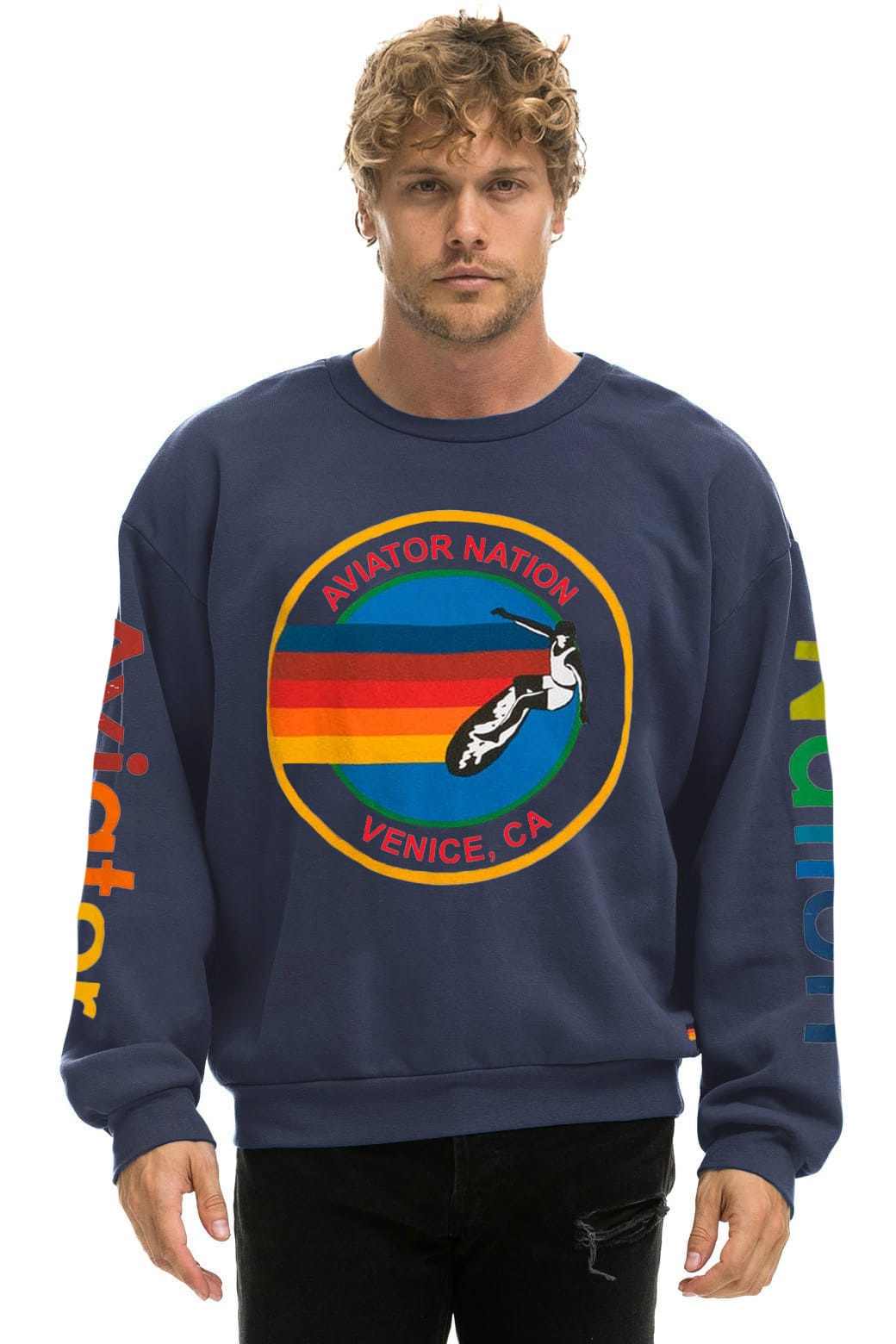 Retro AVIATOR NATION RELAXED VENICE CREW SWEATSHIRT - NAVY
