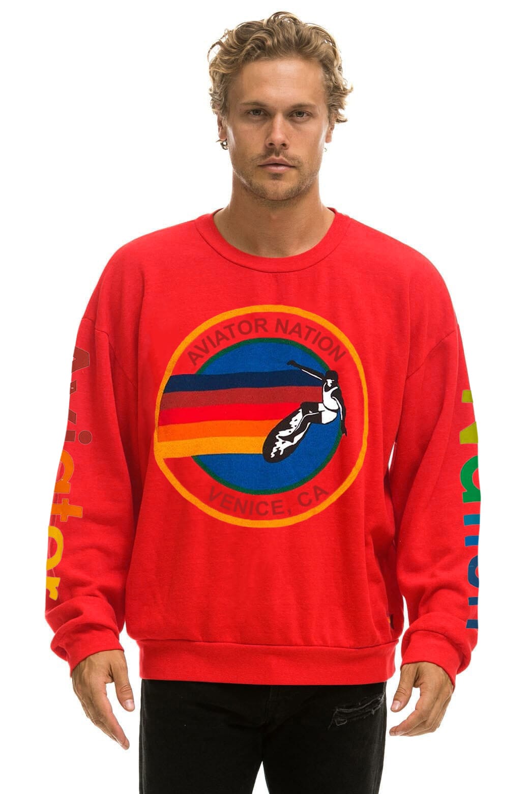 Retro AVIATOR NATION RELAXED VENICE CREW SWEATSHIRT - RED
