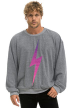 Retro BOLT FADE RELAXED CREW SWEATSHIRT - HEATHER GREY PINK PURPLE