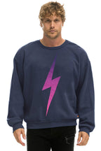 Retro BOLT FADE RELAXED CREW SWEATSHIRT - NAVY PINK PURPLE