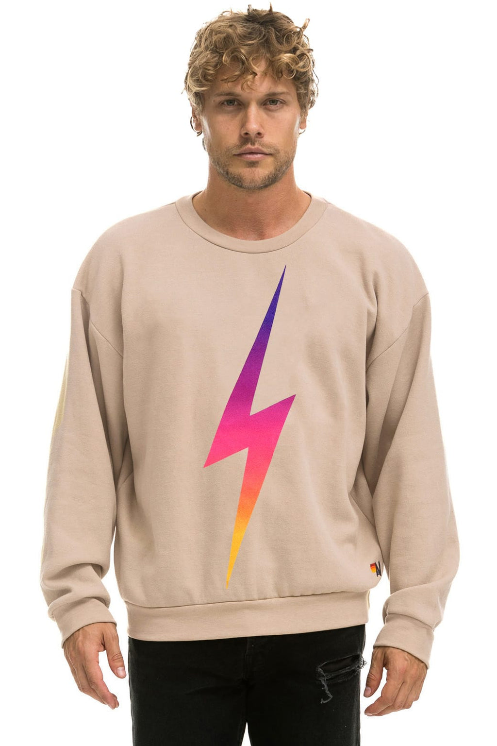 Retro BOLT FADE RELAXED CREW SWEATSHIRT - SAND PINK PURPLE