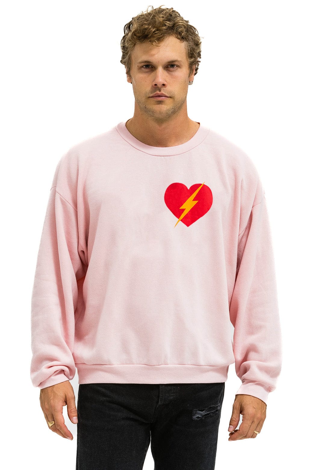 Retro BOLT HEART RELAXED CREW SWEATSHIRT - LIGHT PINK