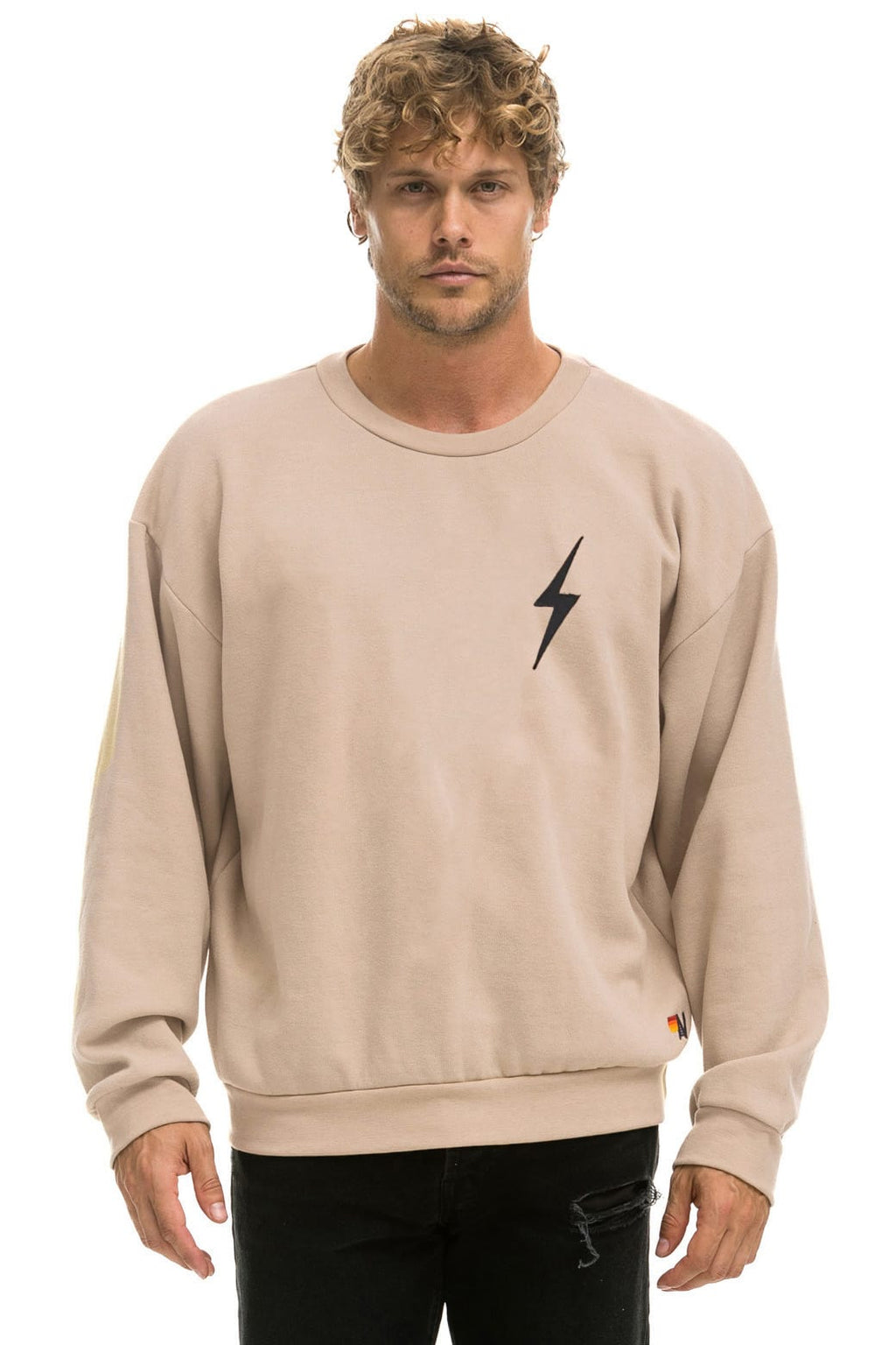 Retro BOLT STITCH RELAXED CREW SWEATSHIRT - SAND