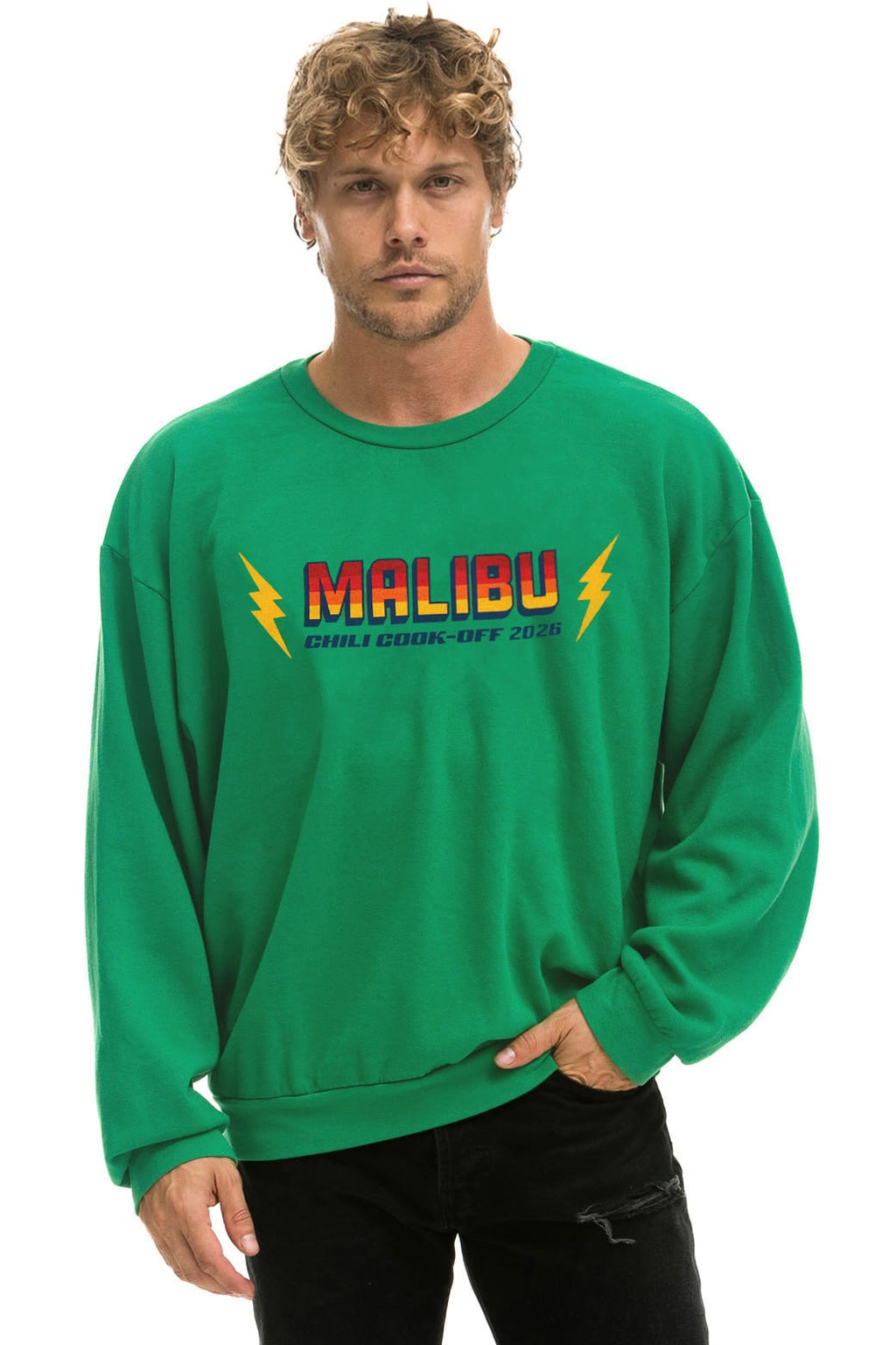 Retro MALIBU CHILI COOK-OFF 2026 RELAXED CREW SWEATSHIRT - KELLY GREEN