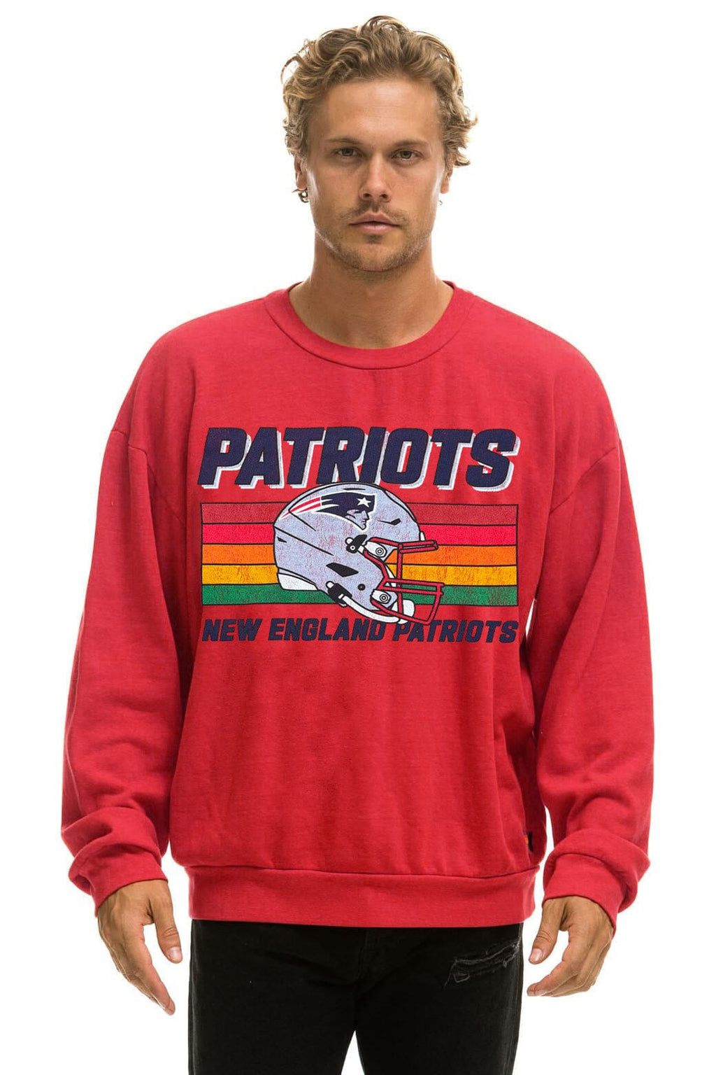 Retro NEW ENGLAND PATRIOTS HELMET RELAXED CREW SWEATSHIRT - FLASH RED