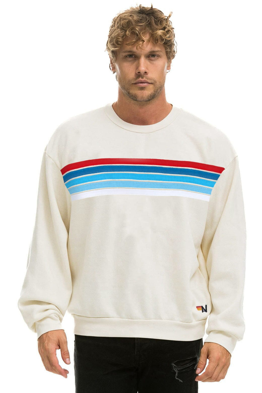Retro 5 STRIPE AMERICA RELAXED CREW SWEATSHIRT - VINTAGE WHITE USA