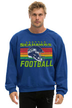 Retro SEATTLE SEAHAWKS HELMET RELAXED CREW SWEATSHIRT - ROYAL