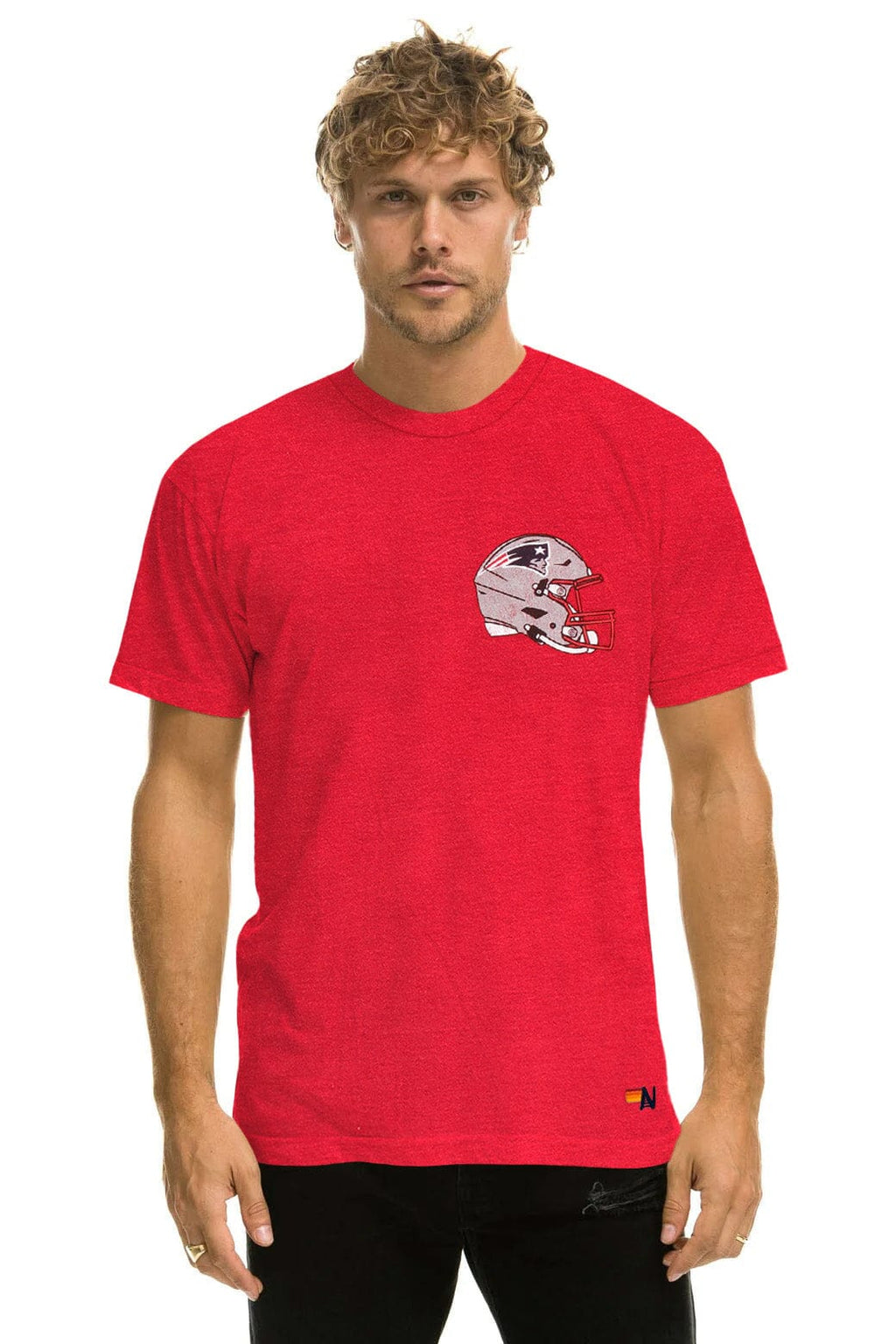 Retro NEW ENGLAND PATRIOTS HELMET CREW TEE SHIRT - FLASH RED