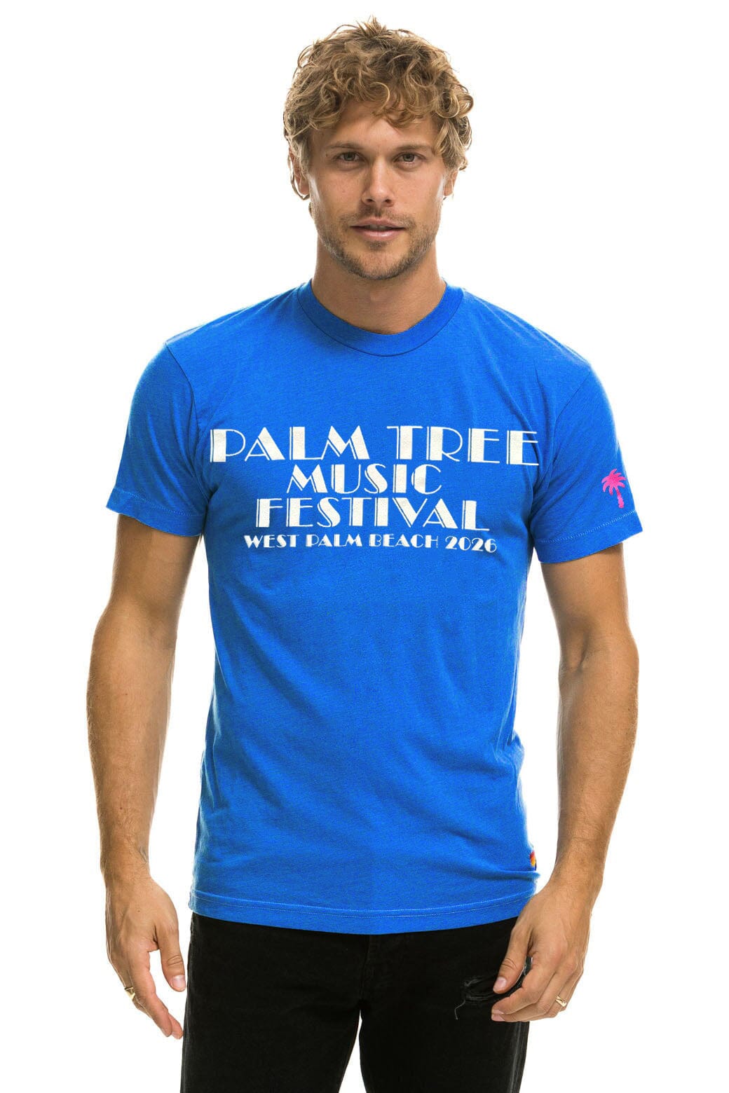 Retro PALM TREE FEST WEST PALM 2026 CREW TEE SHIRT - COBALT