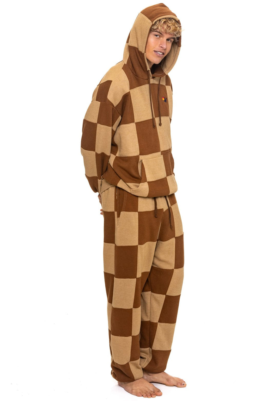 Retro CHECK QUILTED SWEATPANTS - TAN CINNAMON