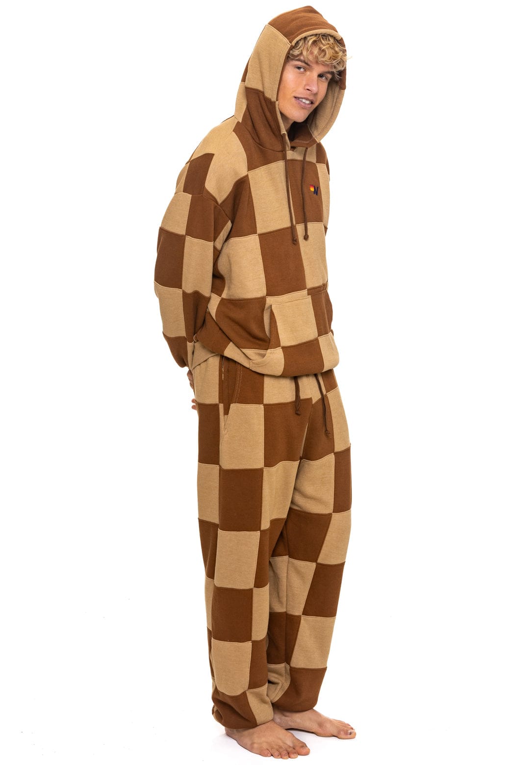 Retro CHECK QUILTED SWEATPANTS - TAN CINNAMON