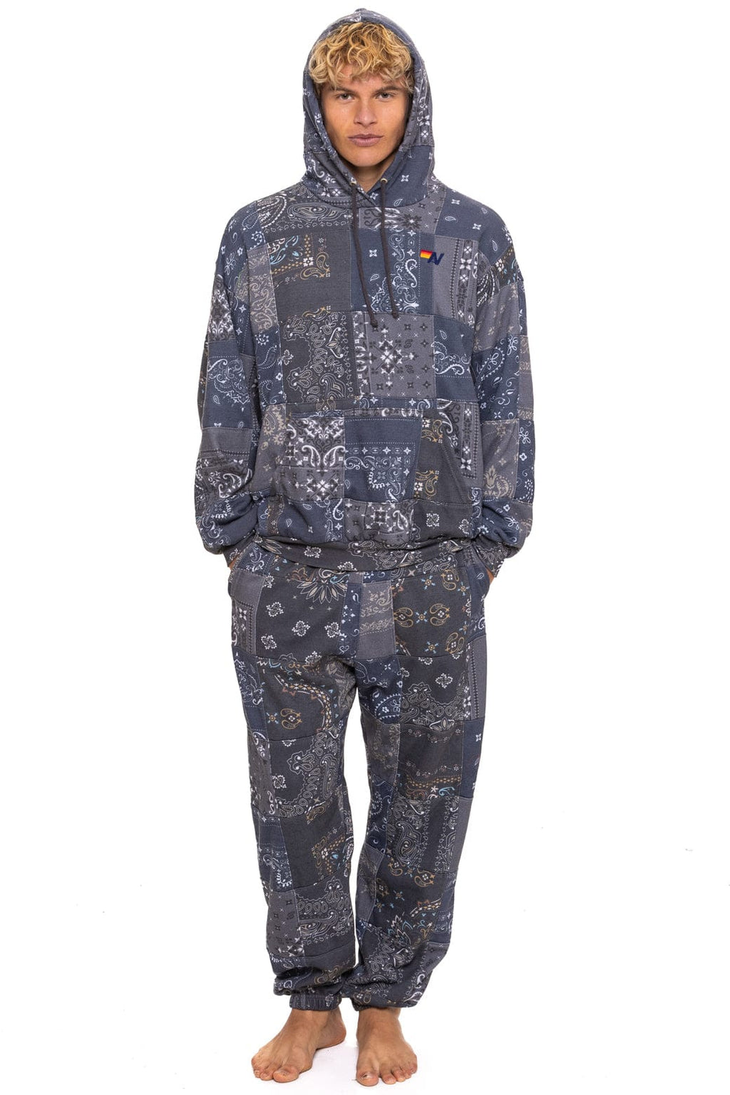 Retro BANDANA QUILTED RELAXED PULLOVER HOODIE - CHARCOAL