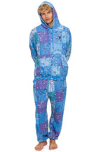 Retro BANDANA QUILTED RELAXED PULLOVER HOODIE - BLUE