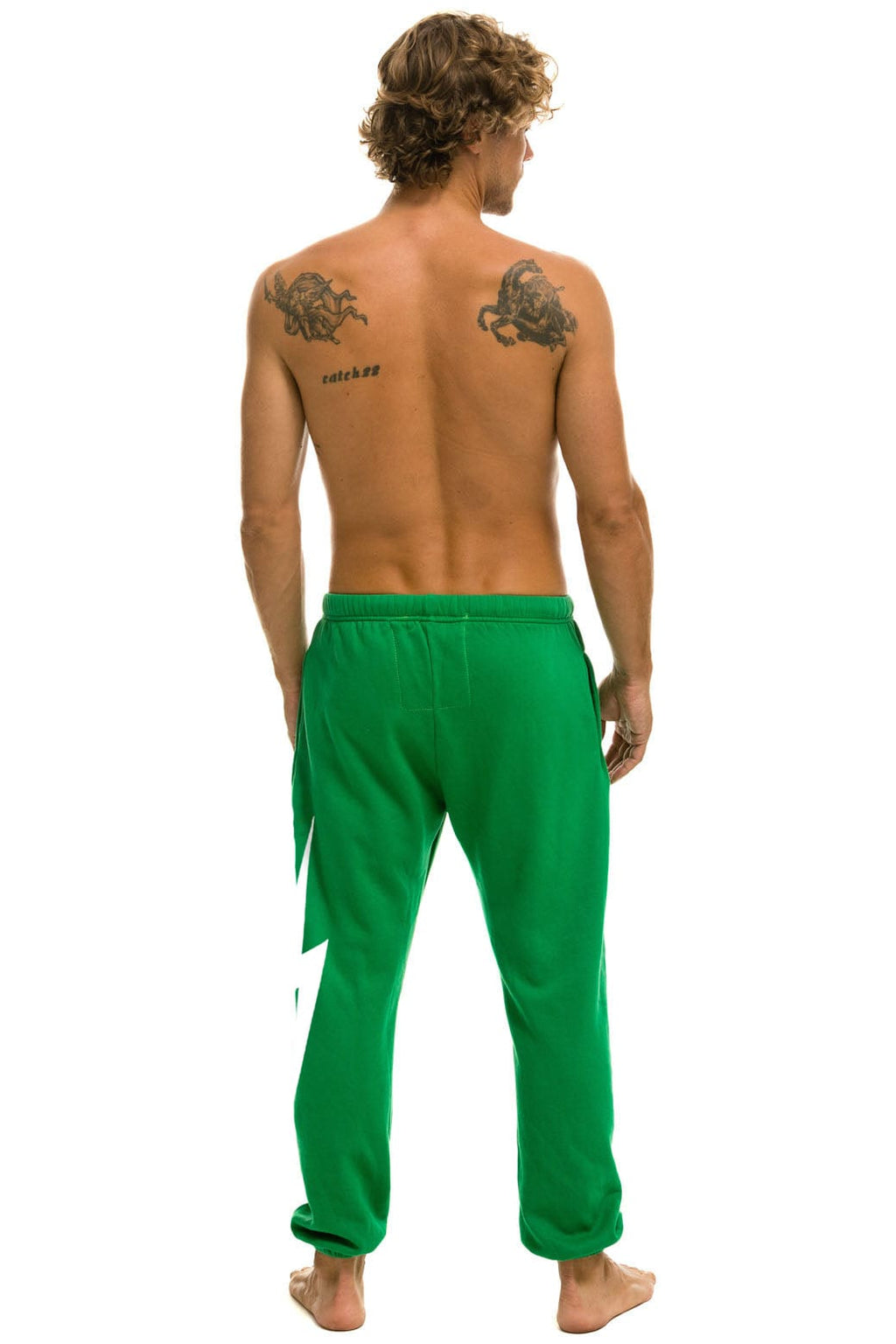 Retro BOLT STITCH UNISEX SWEATPANTS - KELLY GREEN WHITE