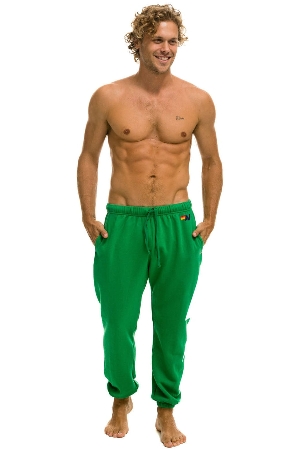Retro BOLT STITCH UNISEX SWEATPANTS - KELLY GREEN WHITE