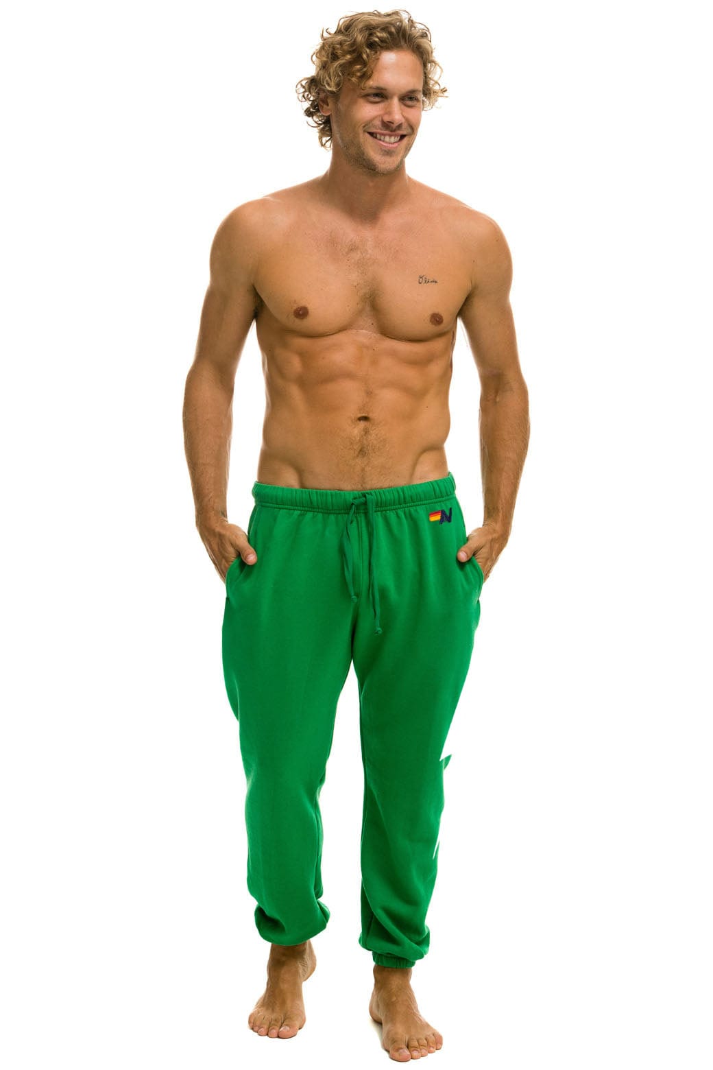 Retro BOLT STITCH UNISEX SWEATPANTS - KELLY GREEN WHITE