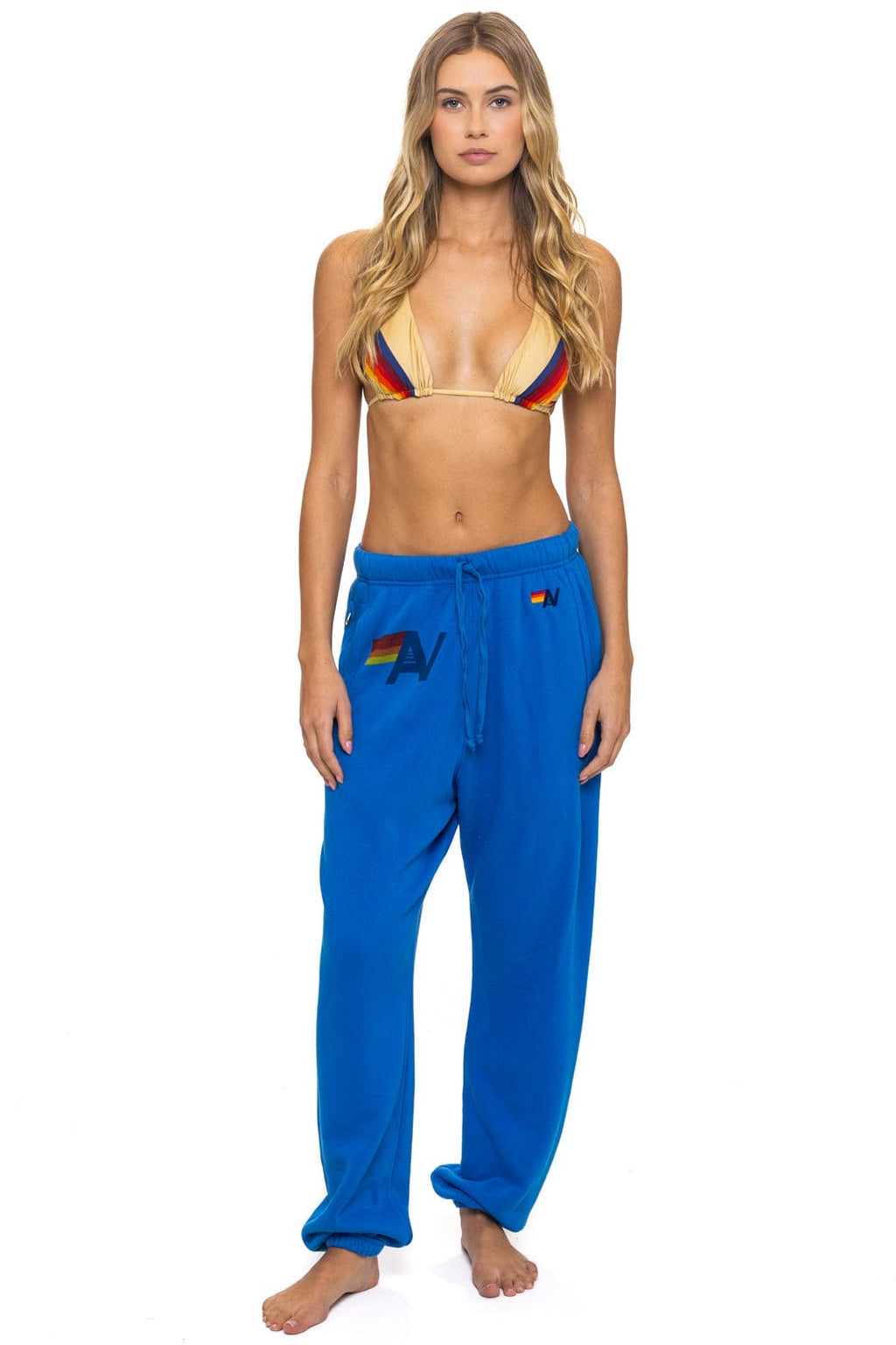 Retro LOGO PRINT UNISEX SWEATPANTS - ADVENTURE BLUE