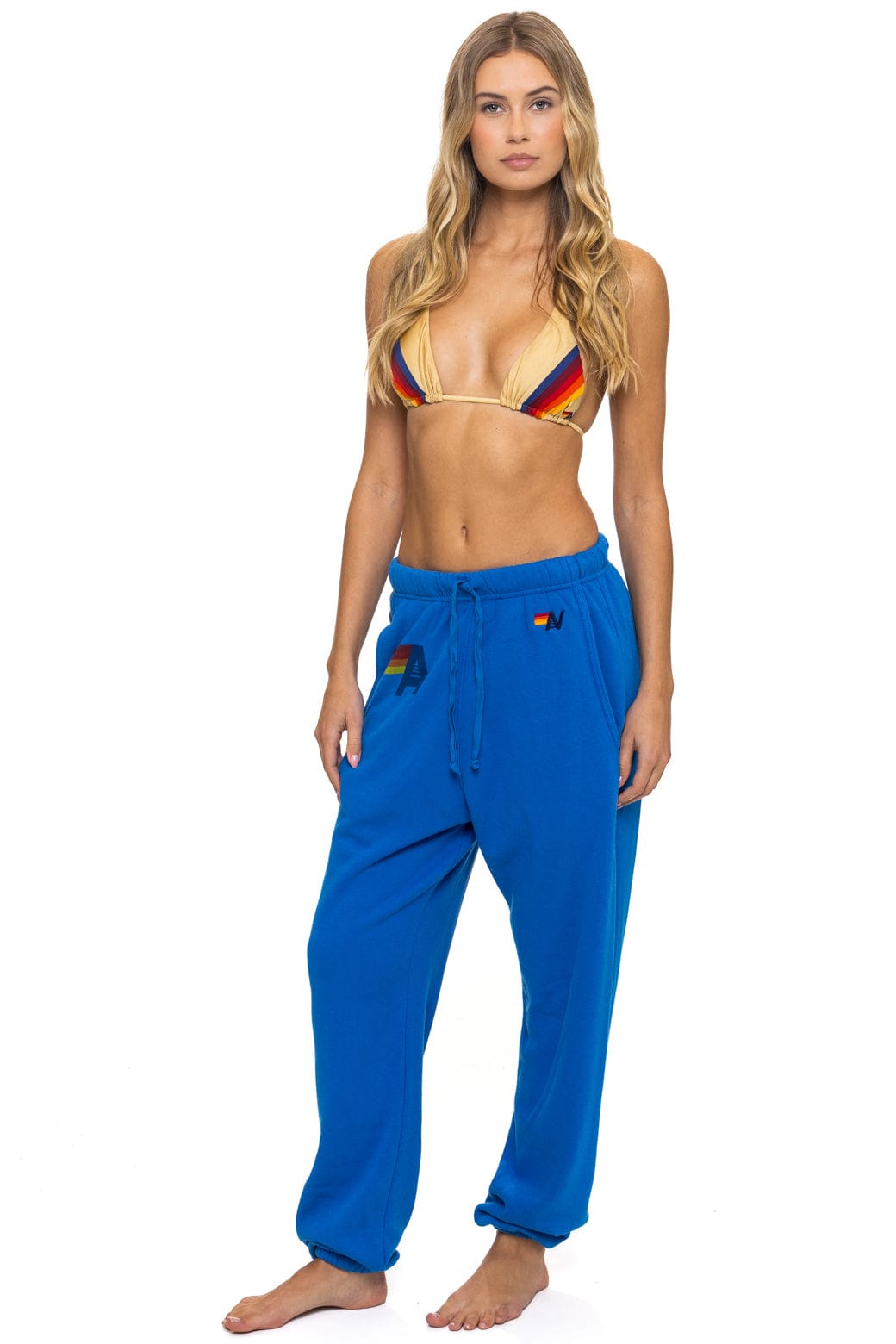 Retro LOGO PRINT UNISEX SWEATPANTS - ADVENTURE BLUE