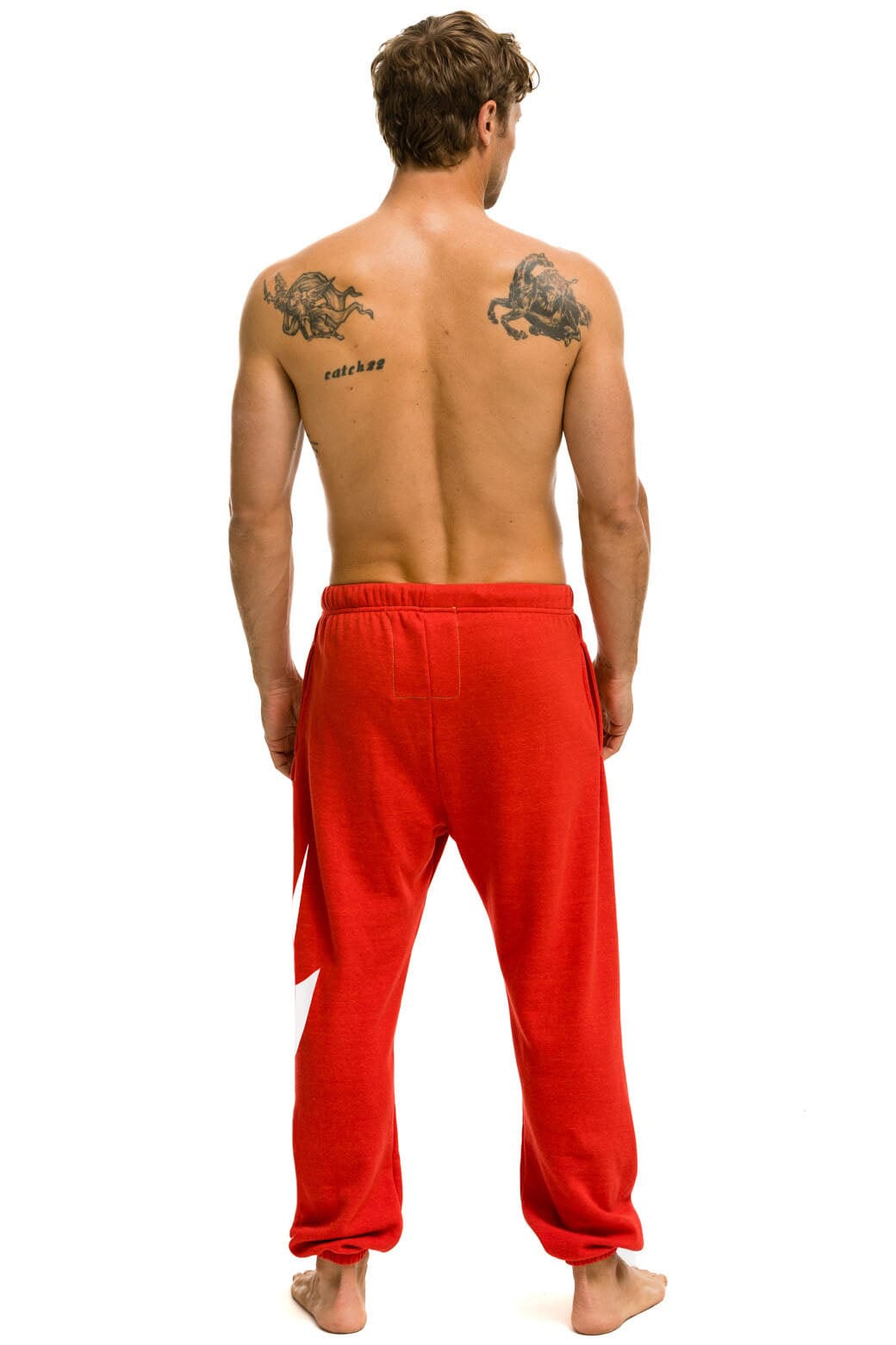 Retro BOLT PRINT UNISEX SWEATPANTS - RED WHITE
