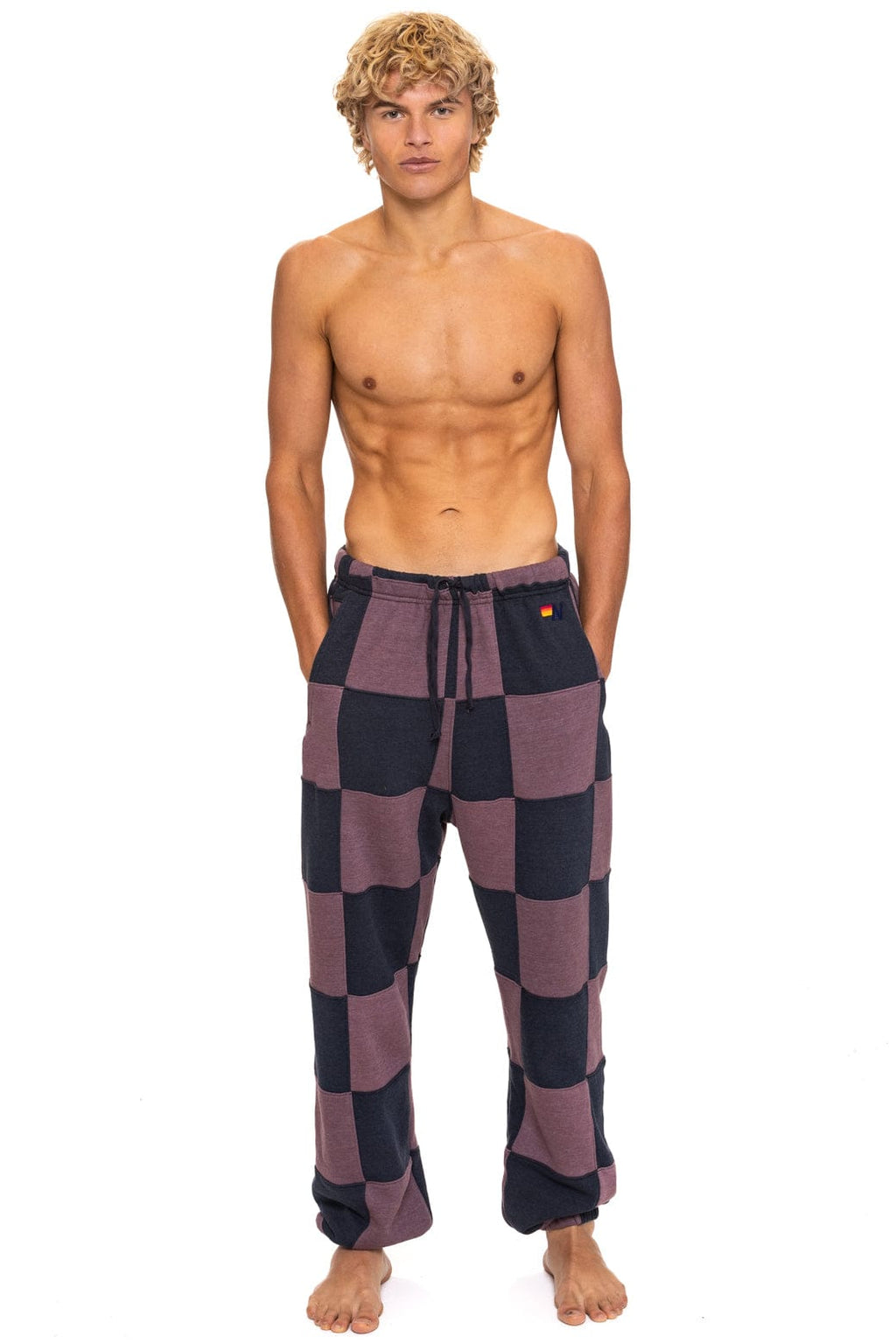 Retro CHECK QUILTED SWEATPANTS - CHARCOAL MOCHA