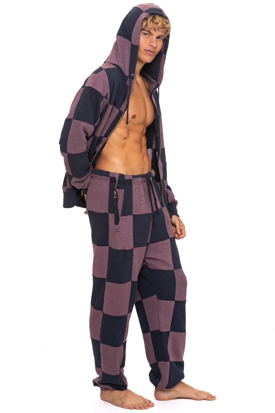 Retro CHECK QUILTED SWEATPANTS - CHARCOAL MOCHA