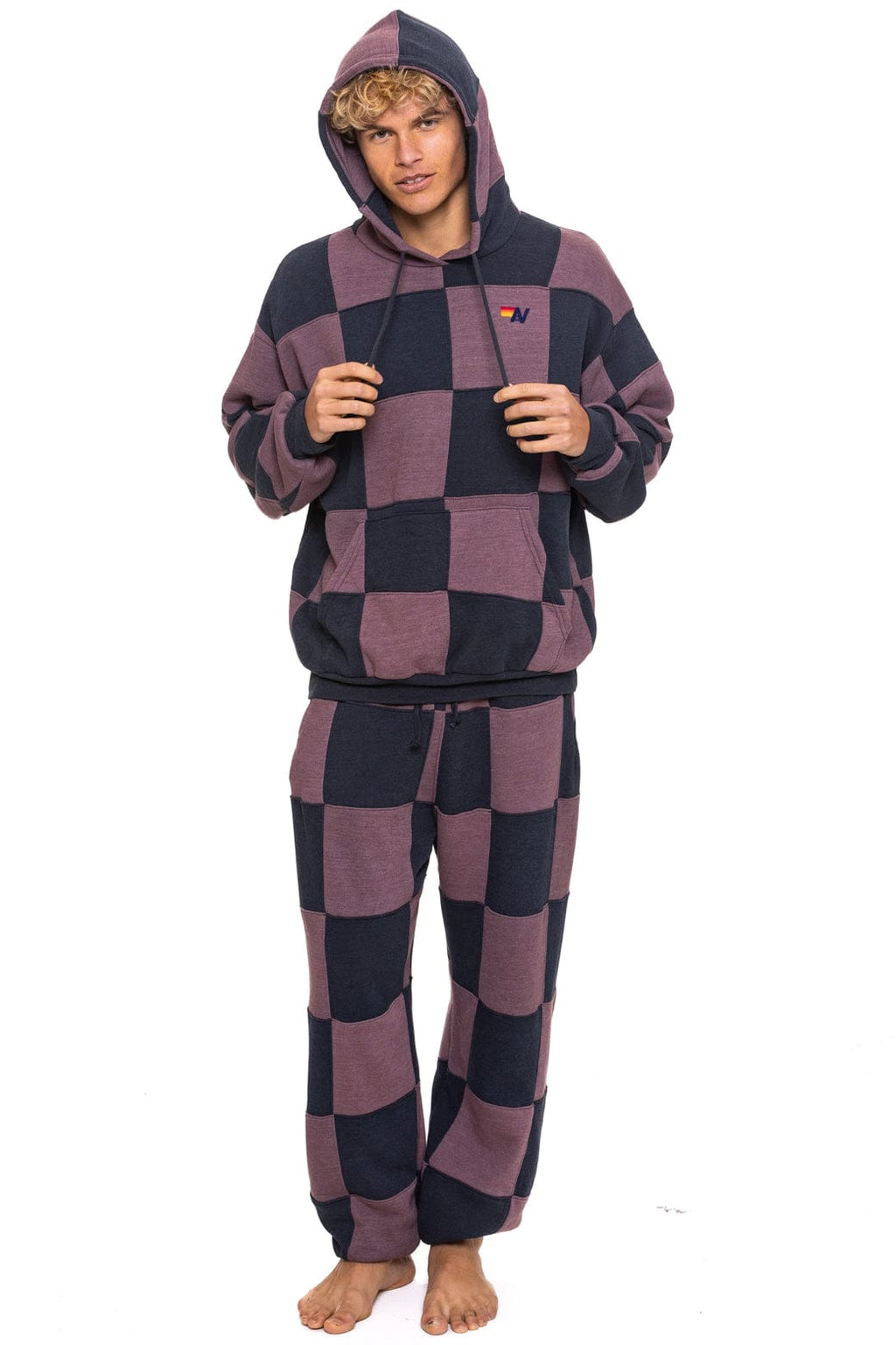 Retro CHECK QUILTED SWEATPANTS - CHARCOAL MOCHA