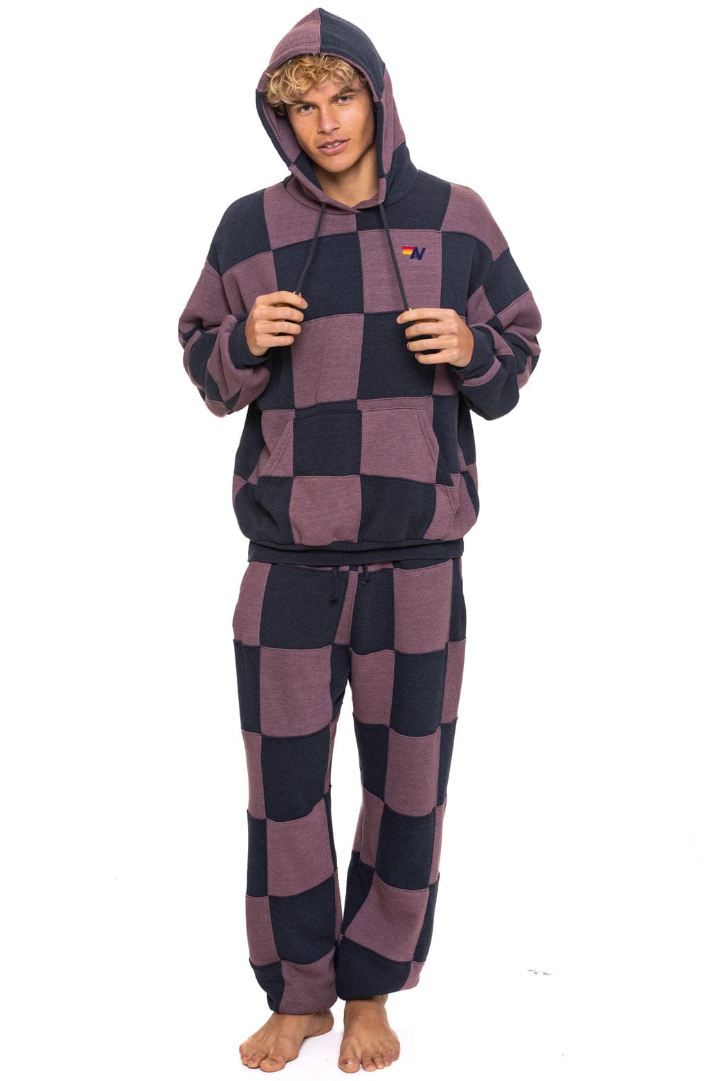 Retro CHECK QUILTED SWEATPANTS - CHARCOAL MOCHA