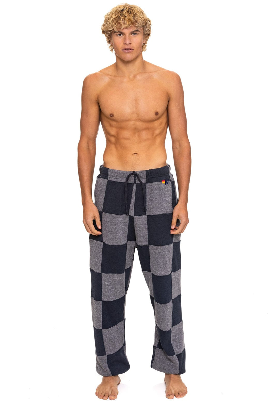 Retro CHECK QUILTED SWEATPANTS - HEATHER CHARCOAL