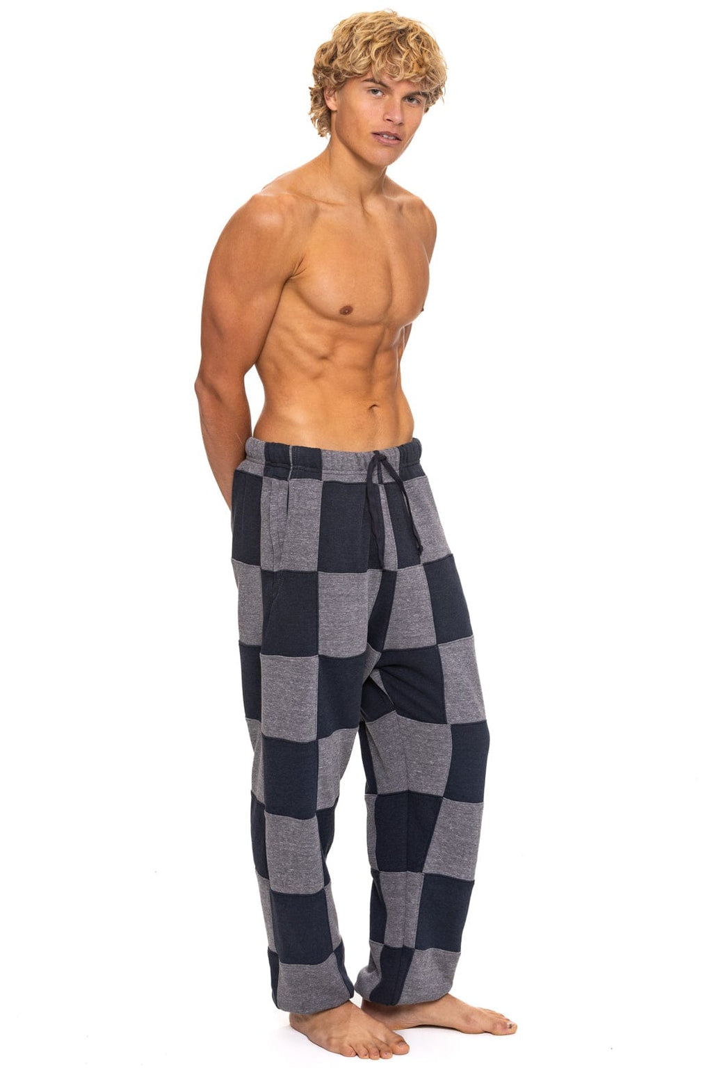 Retro CHECK QUILTED SWEATPANTS - HEATHER CHARCOAL