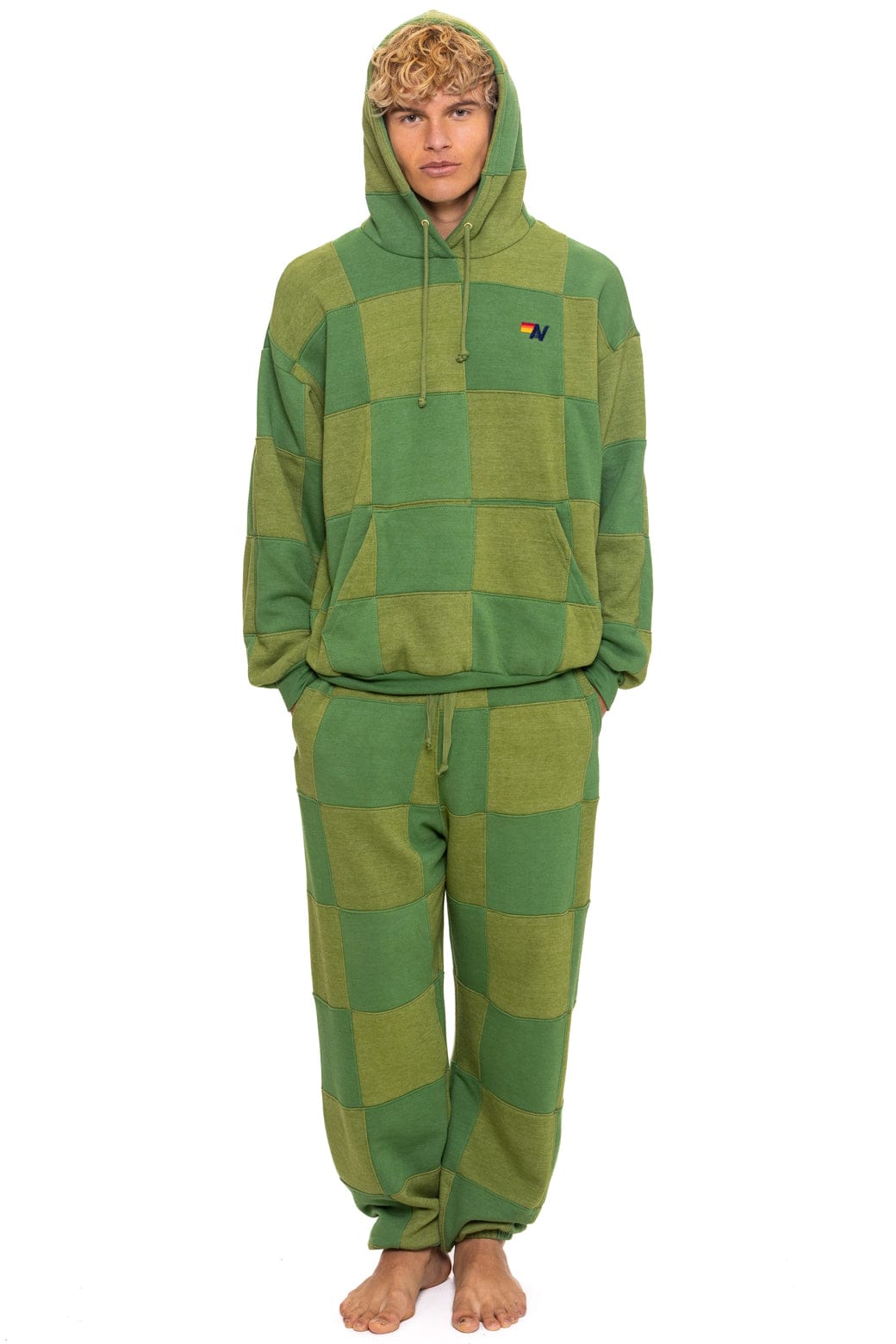 Retro CHECK QUILTED SWEATPANTS - JUNGLE GREEN PALM