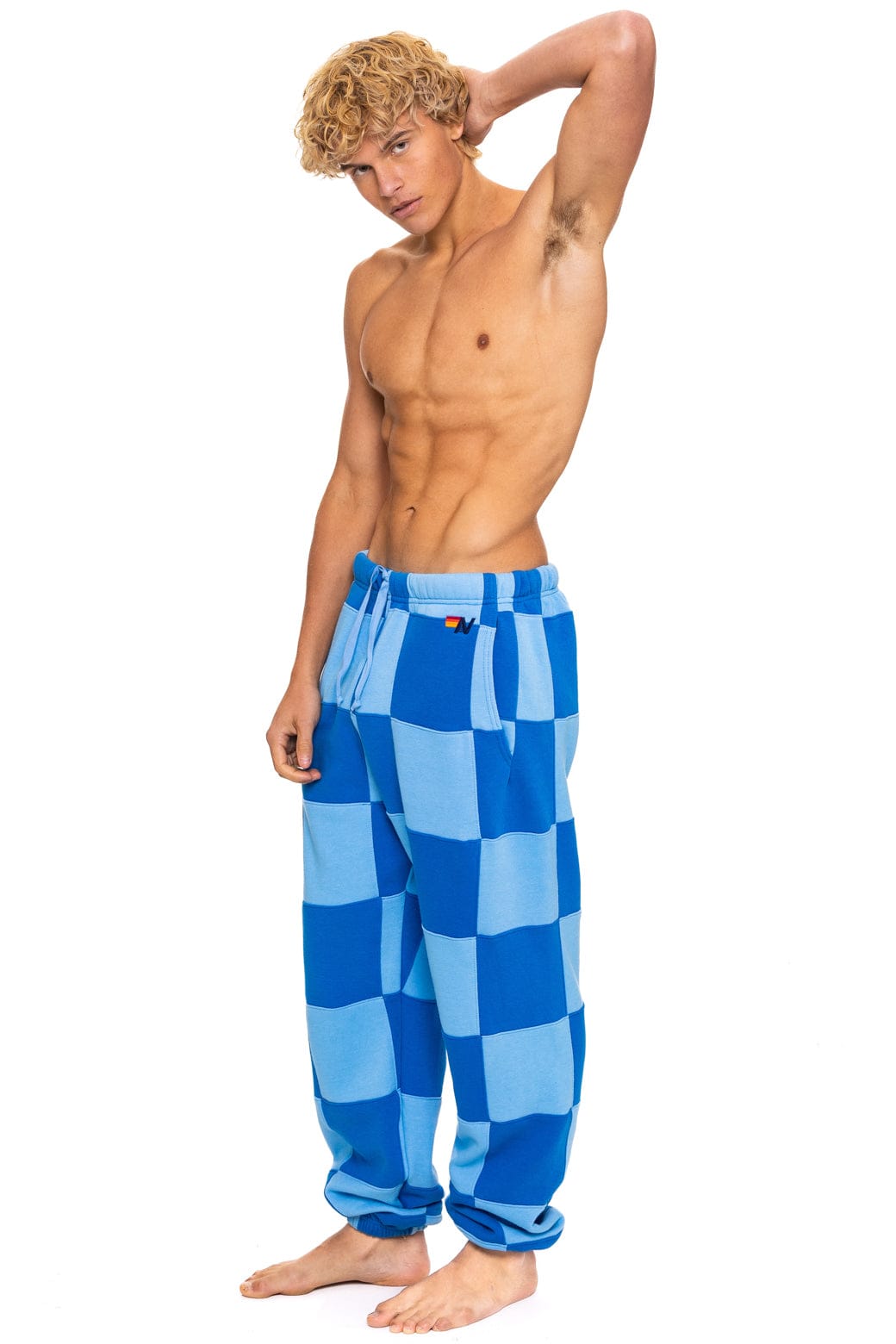 Retro CHECK QUILTED SWEATPANTS - SKY ADVENTURE BLUE
