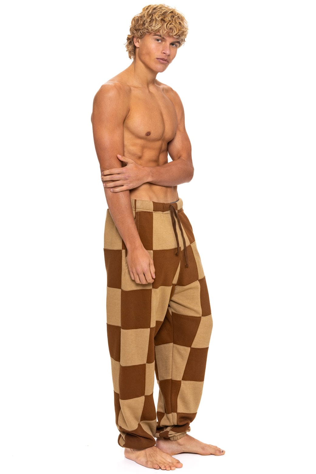 Retro CHECK QUILTED SWEATPANTS - TAN CINNAMON