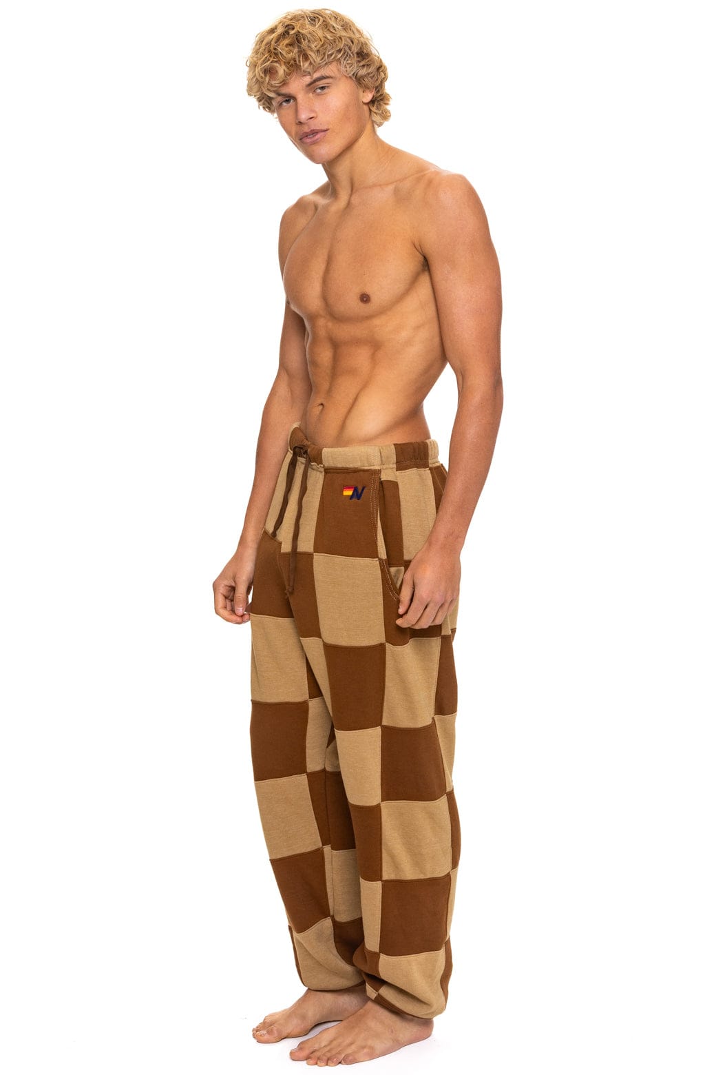 Retro CHECK QUILTED SWEATPANTS - TAN CINNAMON