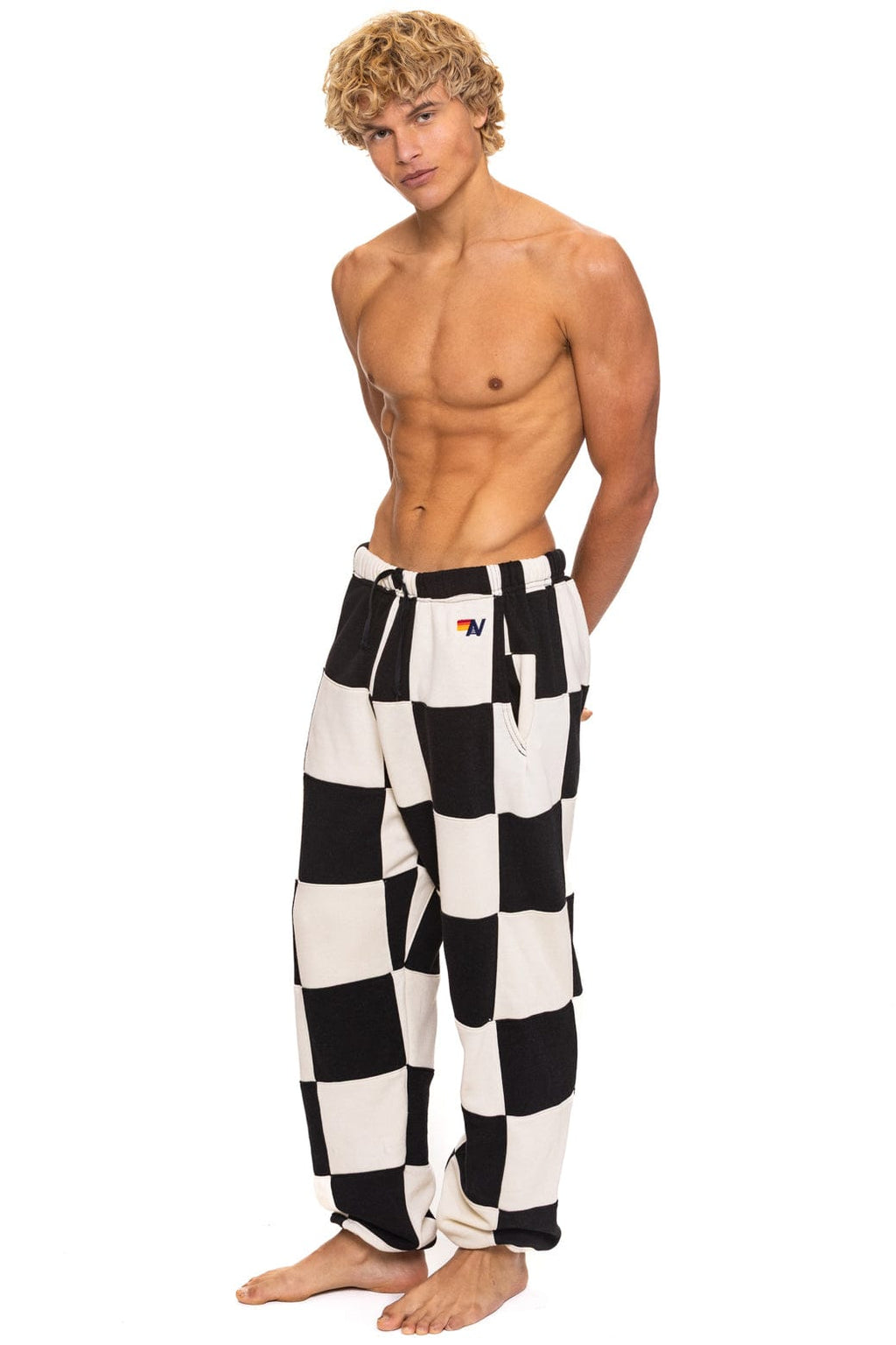 Retro CHECK QUILTED SWEATPANTS - VINTAGE WHITE BLACK