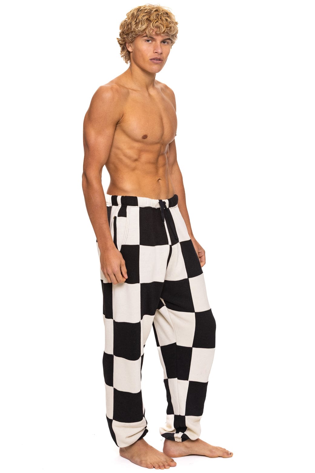 Retro CHECK QUILTED SWEATPANTS - VINTAGE WHITE BLACK