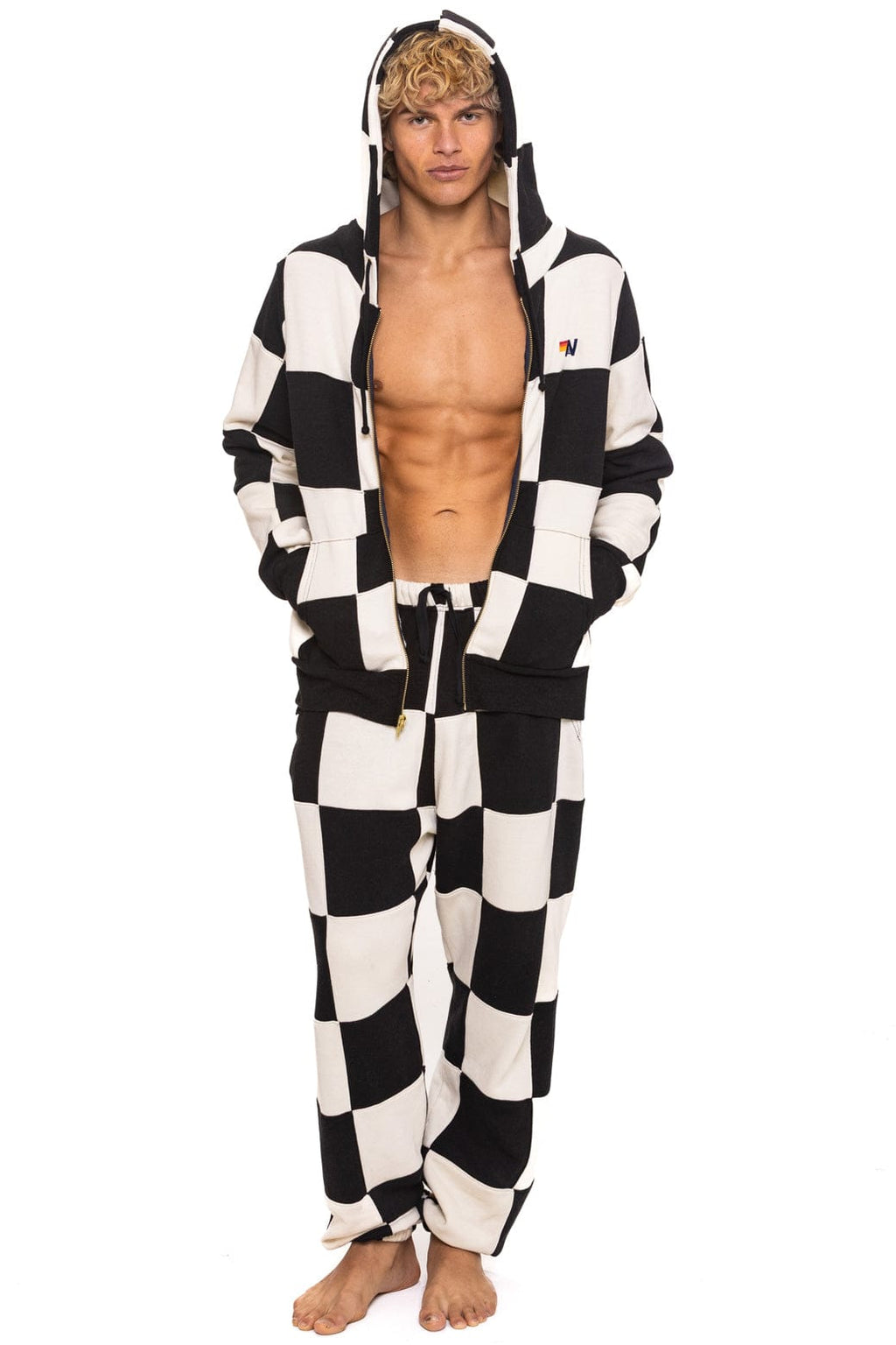 Retro CHECK QUILTED SWEATPANTS - VINTAGE WHITE BLACK