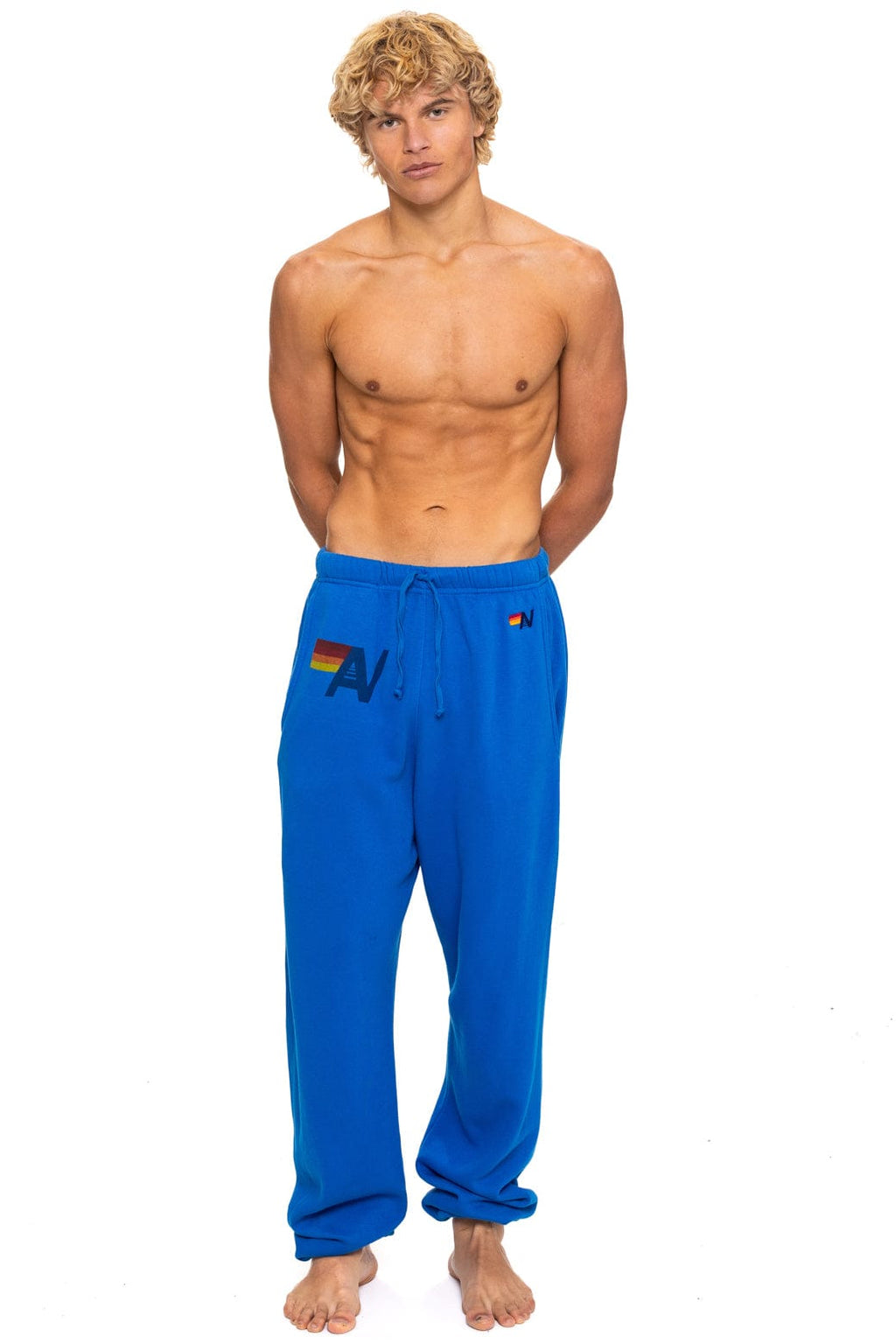Retro LOGO PRINT UNISEX SWEATPANTS - ADVENTURE BLUE