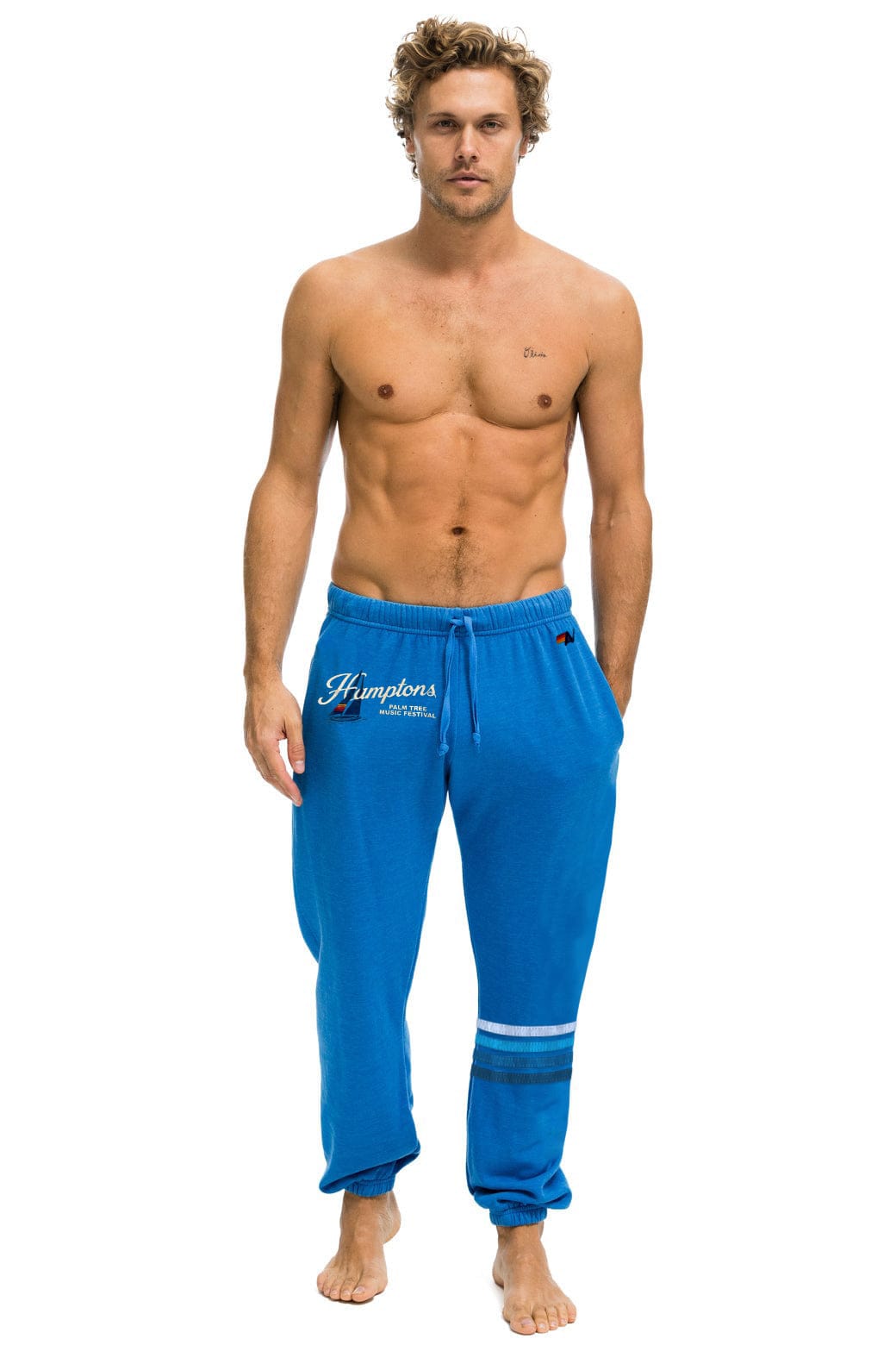 Retro PALM TREE FEST HAMPTONS 2026 UNISEX POCKET SWEATPANTS - COBALT